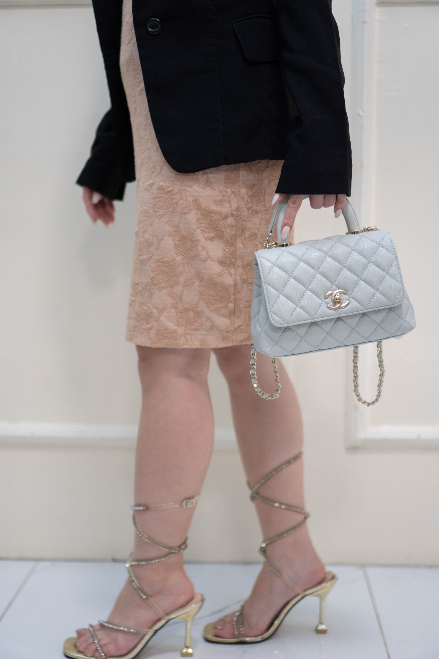 Coco Handle Mini in Light Gray Caviar Leather with Silver Hardware