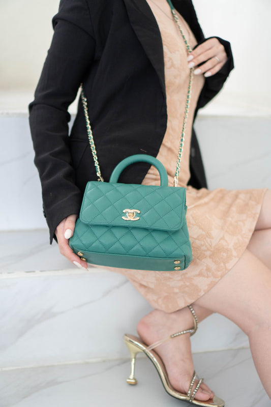 Coco Handle Mini in Green Caviar leather with Silver Hardware