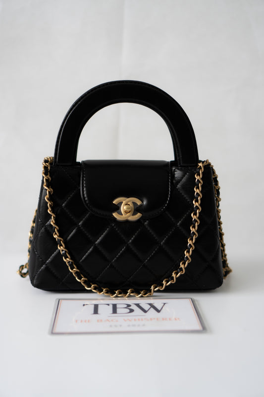Mini Kelly Top Handle Bag – Black Lambskin