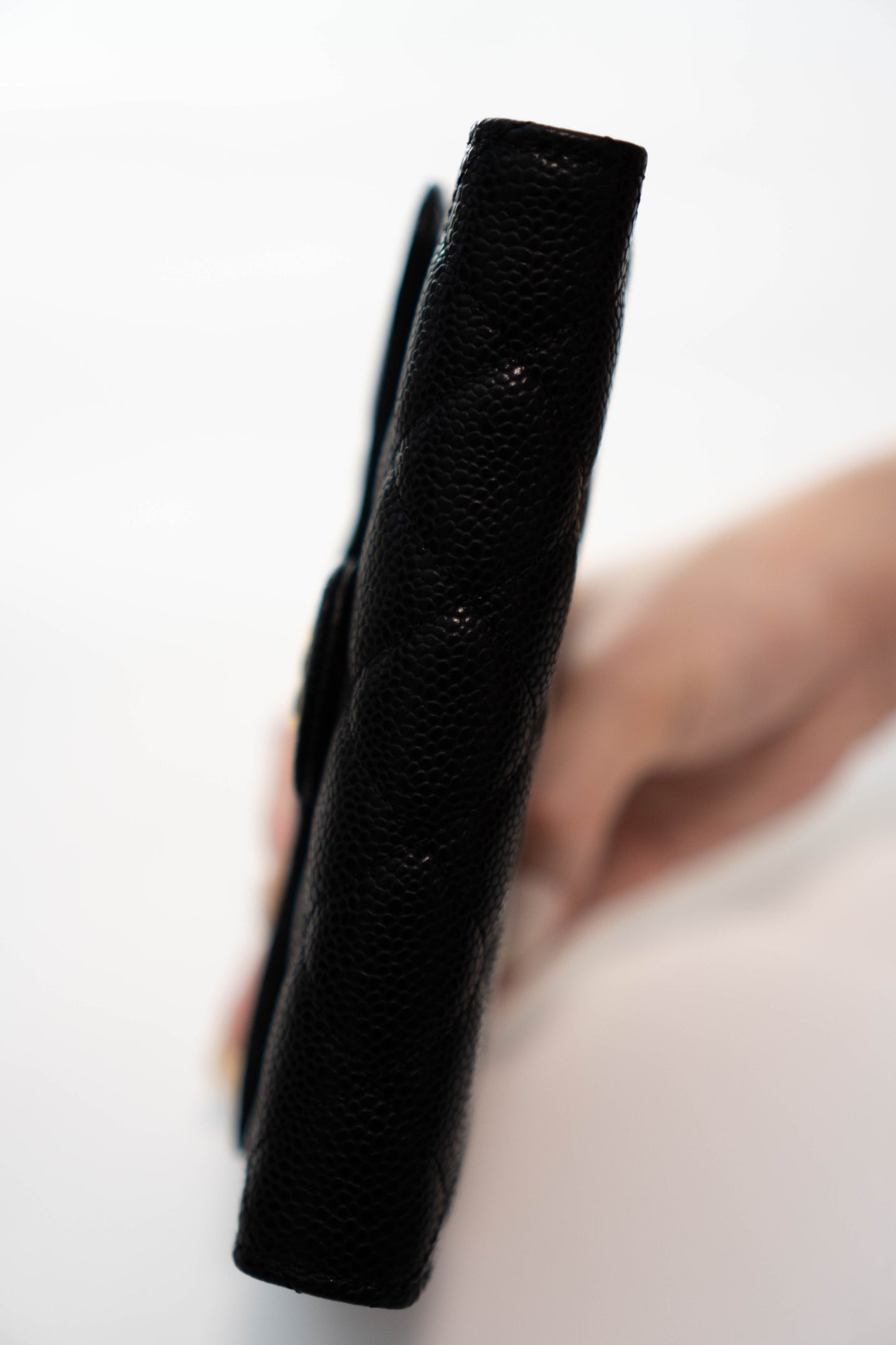 Classic Flap Medium compact wallet in Black Caviar with Gold Hardware