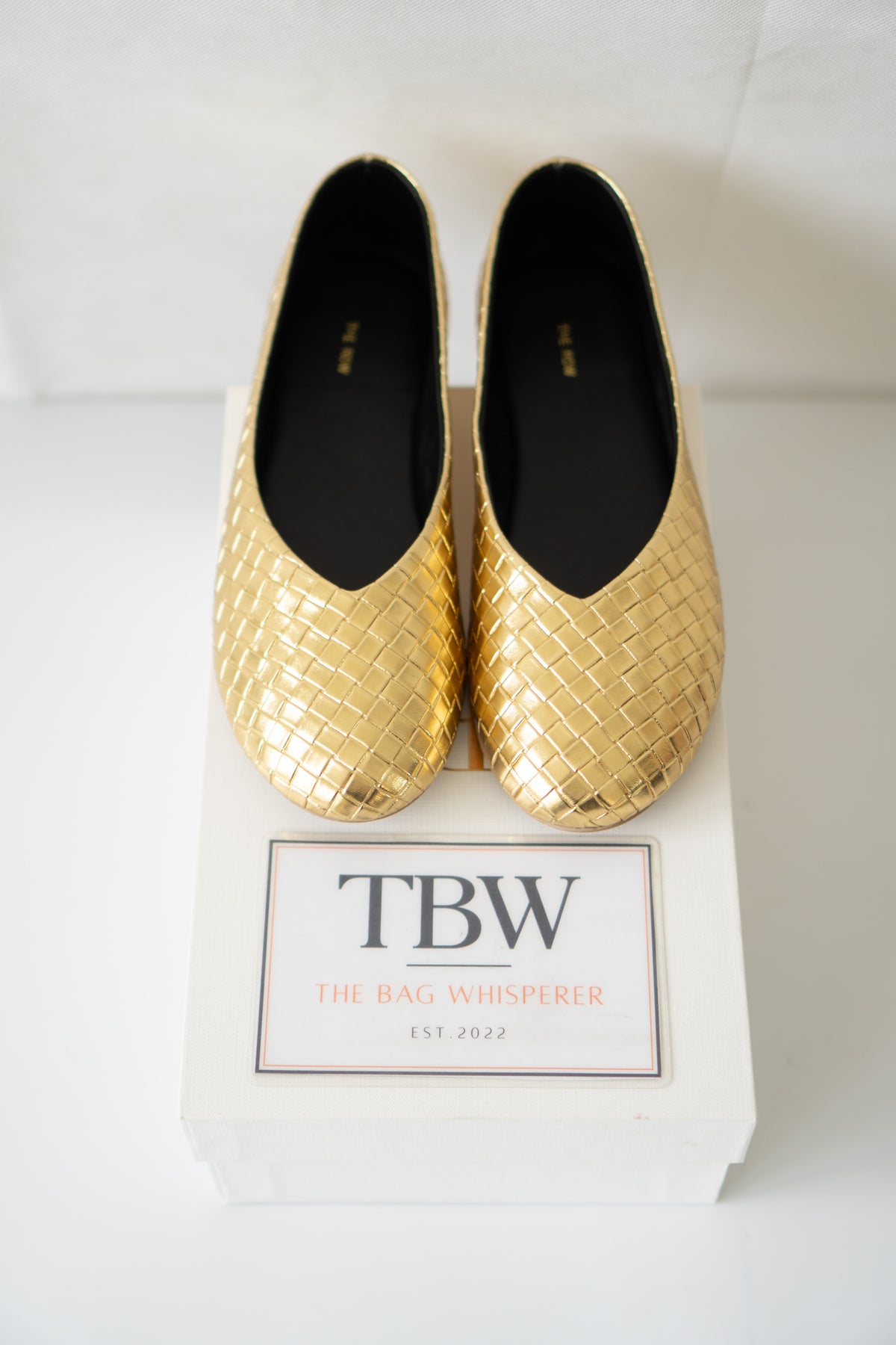 ROW Woven Ballet Flats – Gold Leather
