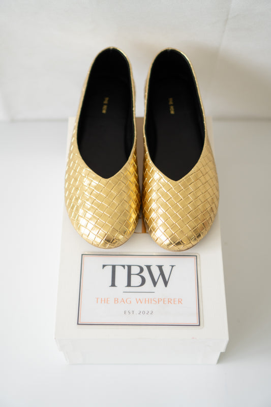 ROW Woven Ballet Flats – Gold Leather