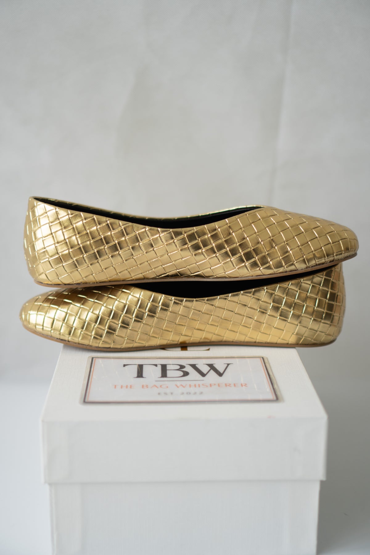 ROW Woven Ballet Flats – Gold Leather