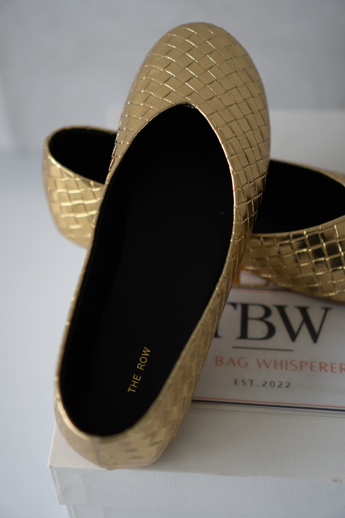 ROW Woven Ballet Flats – Gold Leather