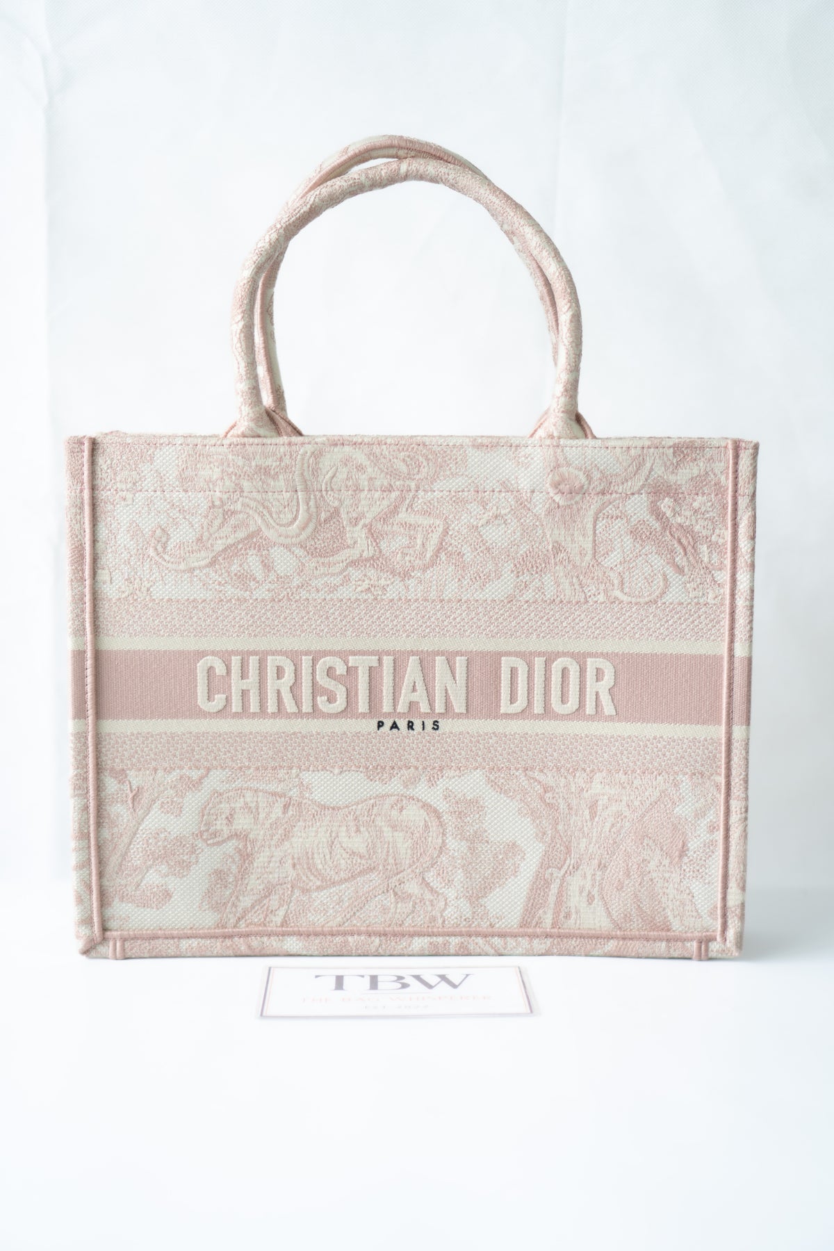 Medium Book Tote – Pink Toile de Jouy Embroidery
