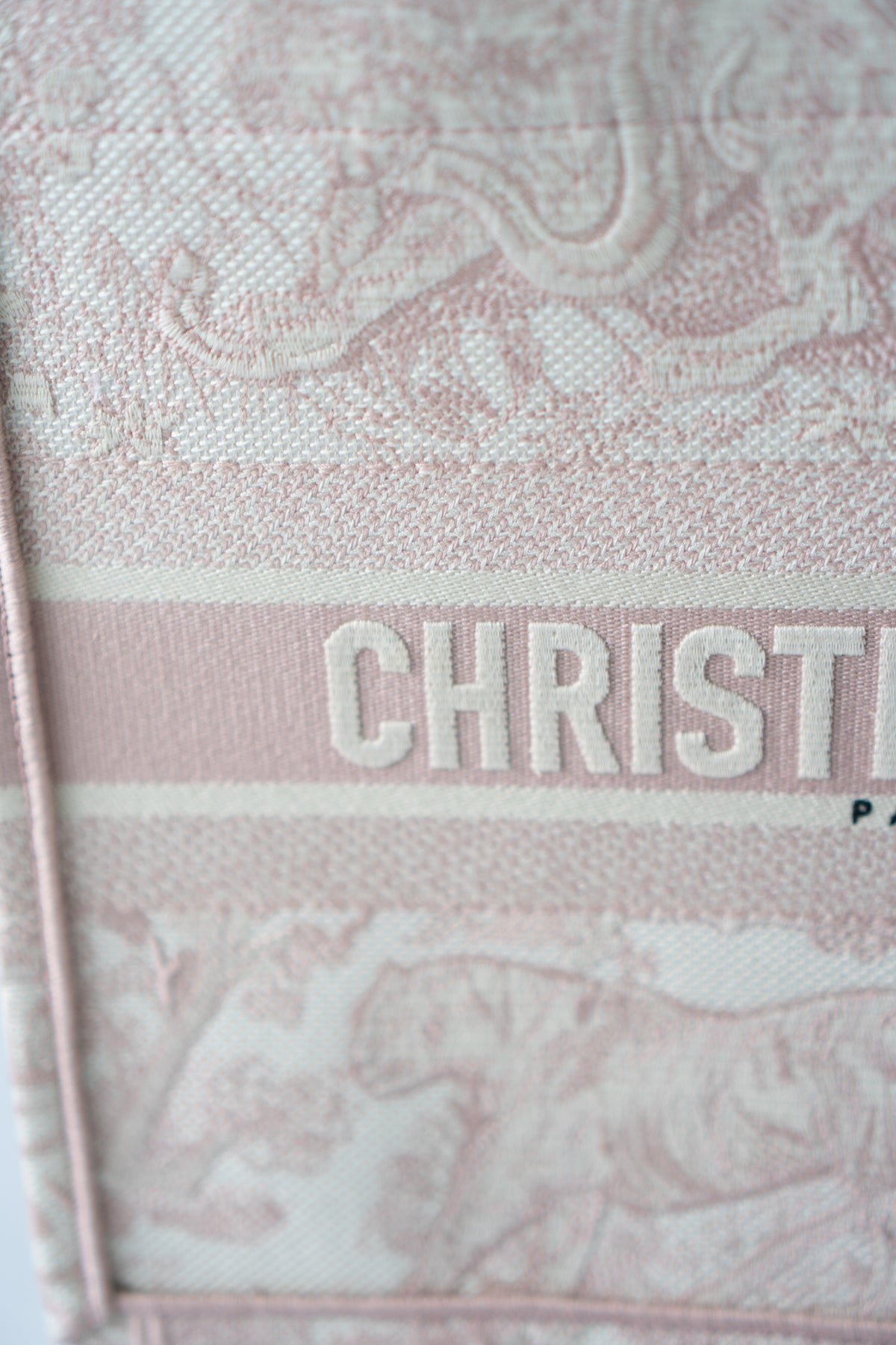 Medium Book Tote – Pink Toile de Jouy Embroidery