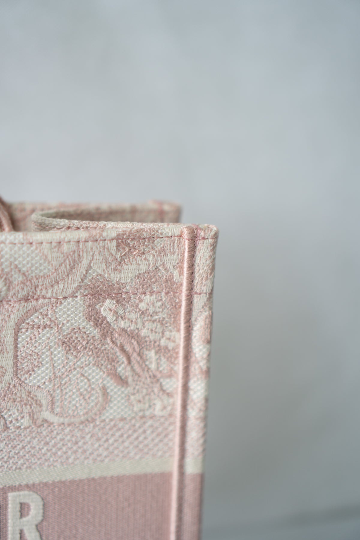 Medium Book Tote – Pink Toile de Jouy Embroidery