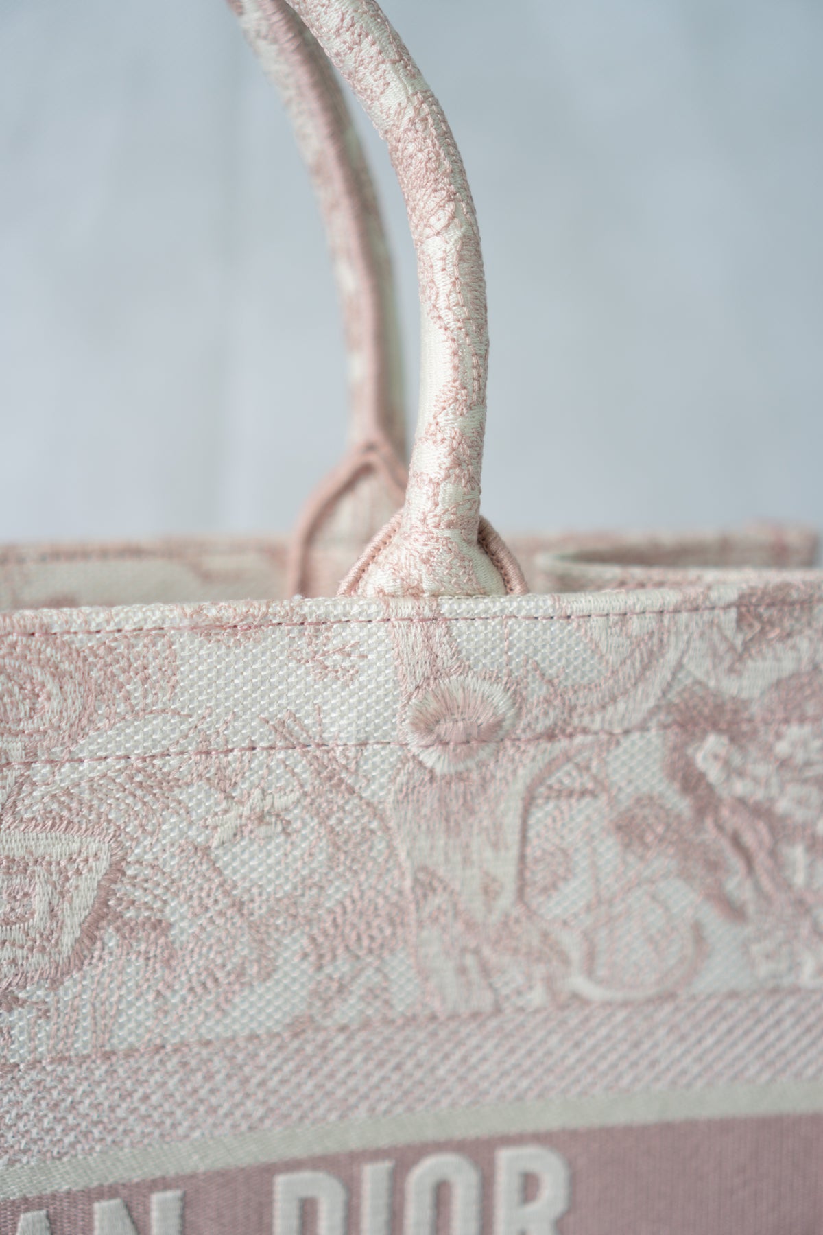 Medium Book Tote – Pink Toile de Jouy Embroidery