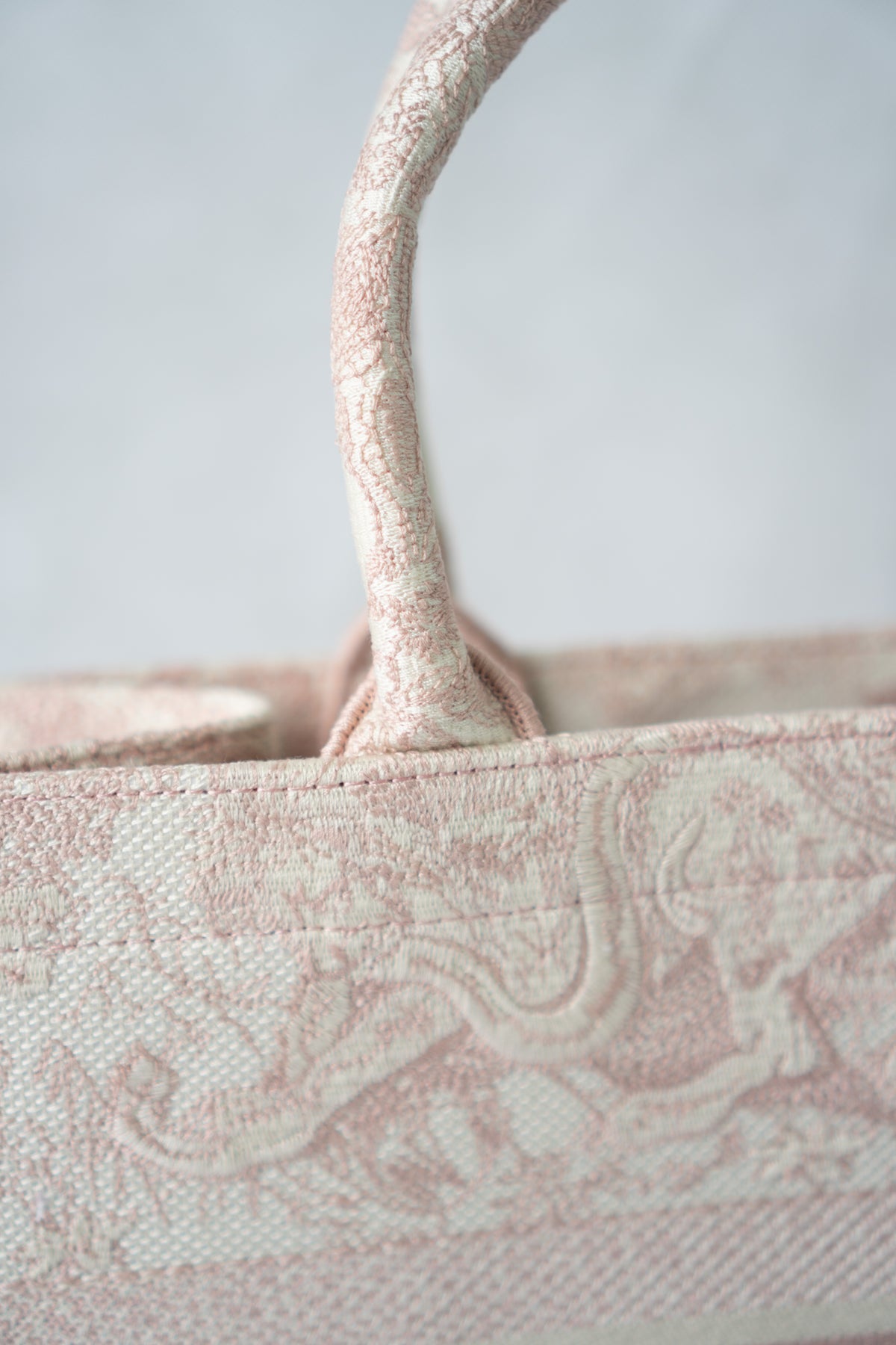 Medium Book Tote – Pink Toile de Jouy Embroidery