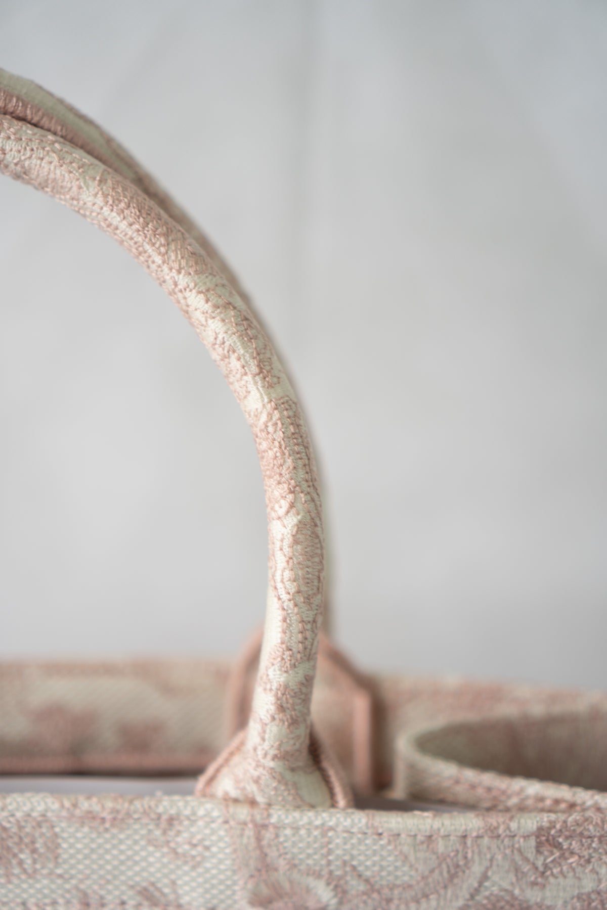 Medium Book Tote – Pink Toile de Jouy Embroidery
