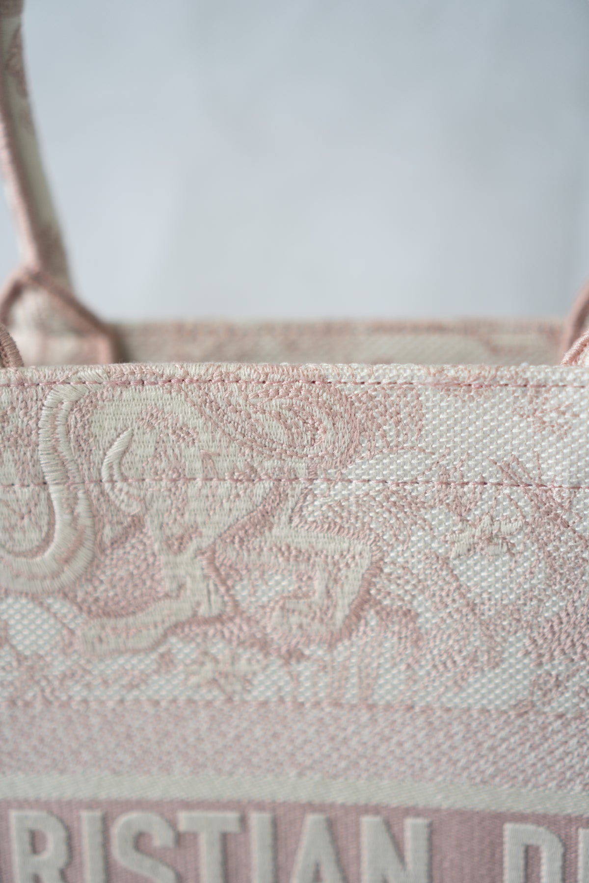 Medium Book Tote – Pink Toile de Jouy Embroidery