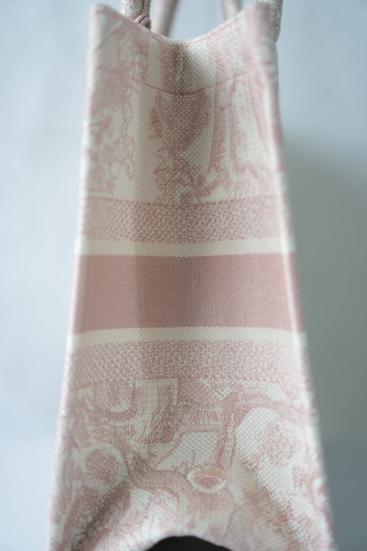 Medium Book Tote – Pink Toile de Jouy Embroidery