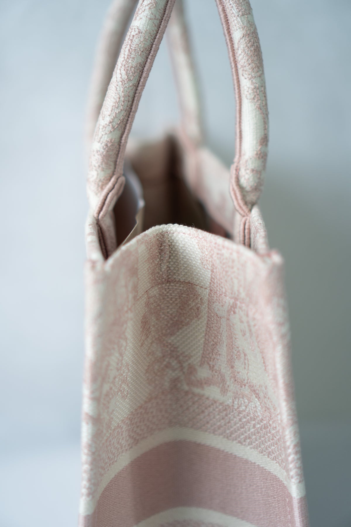 Medium Book Tote – Pink Toile de Jouy Embroidery