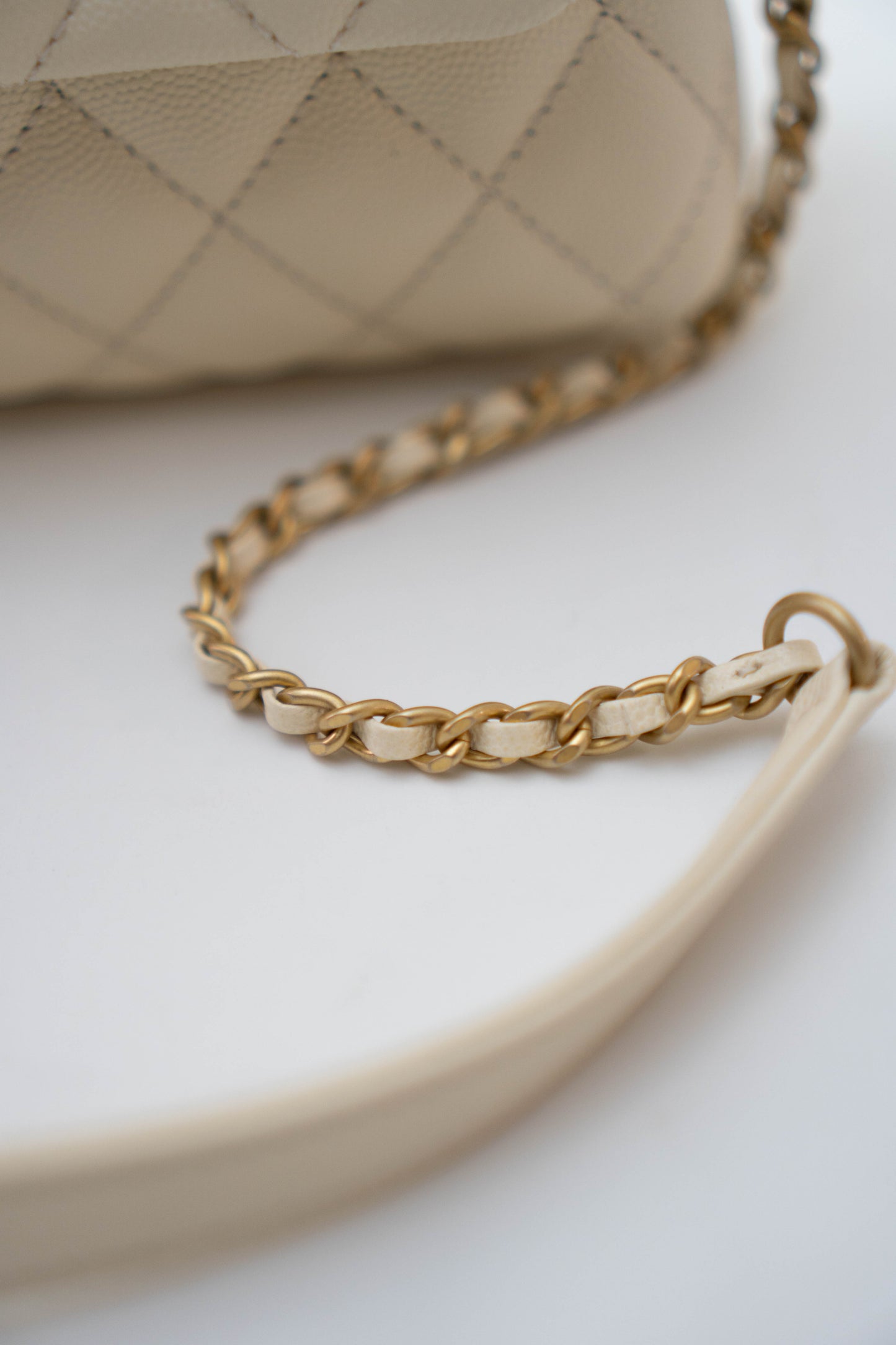 Coco Handle in Ivory or Cream Caviar Leather