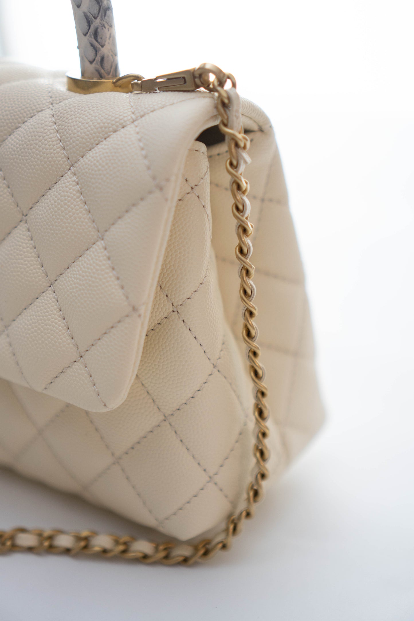 Coco Handle in Ivory or Cream Caviar Leather