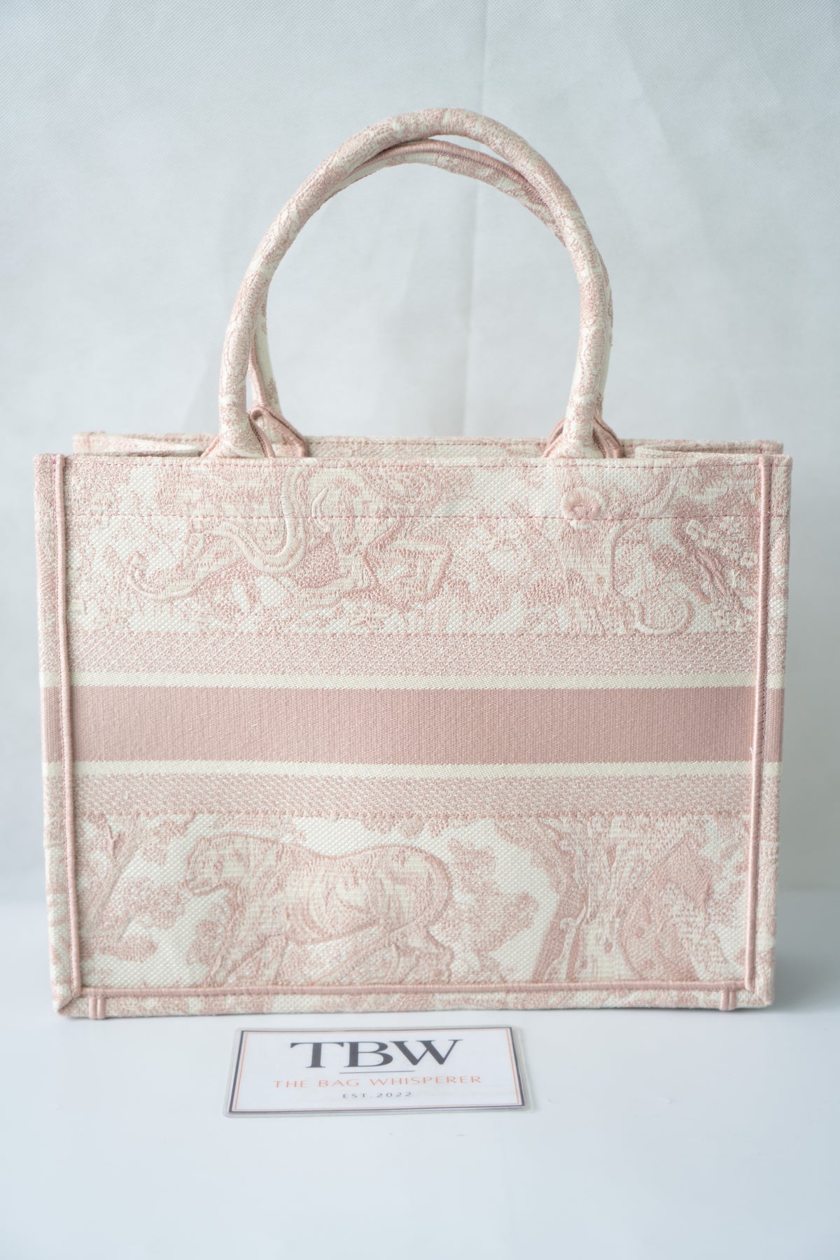 Medium Book Tote – Pink Toile de Jouy Embroidery