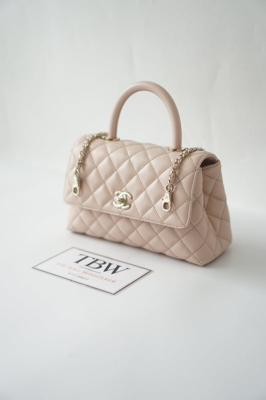 Coco Handle Small – Rose Clair Caviar with Light Gold Hardware