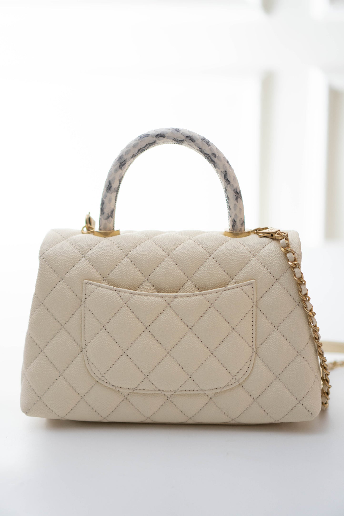 Coco Handle in Ivory or Cream Caviar Leather