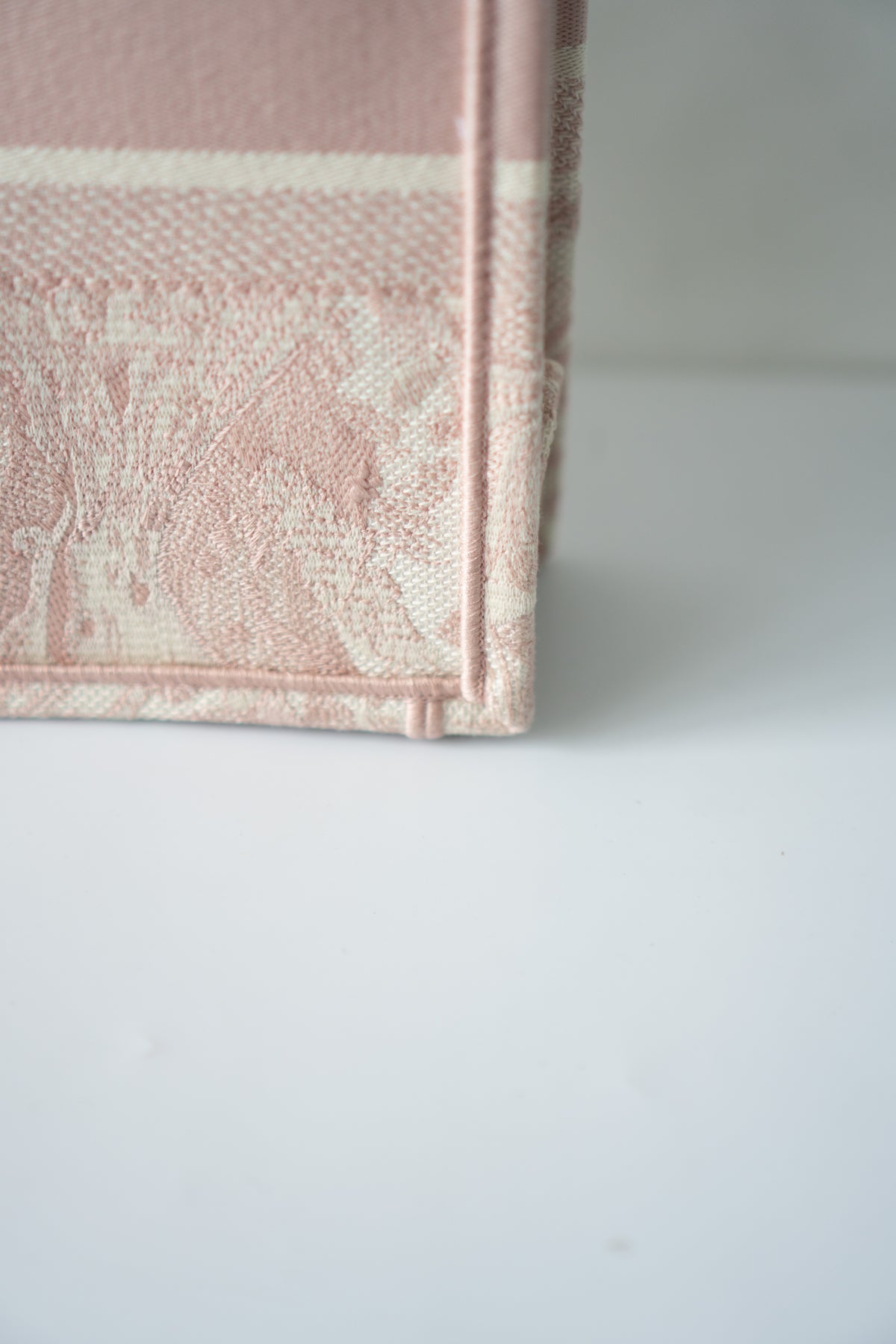 Medium Book Tote – Pink Toile de Jouy Embroidery