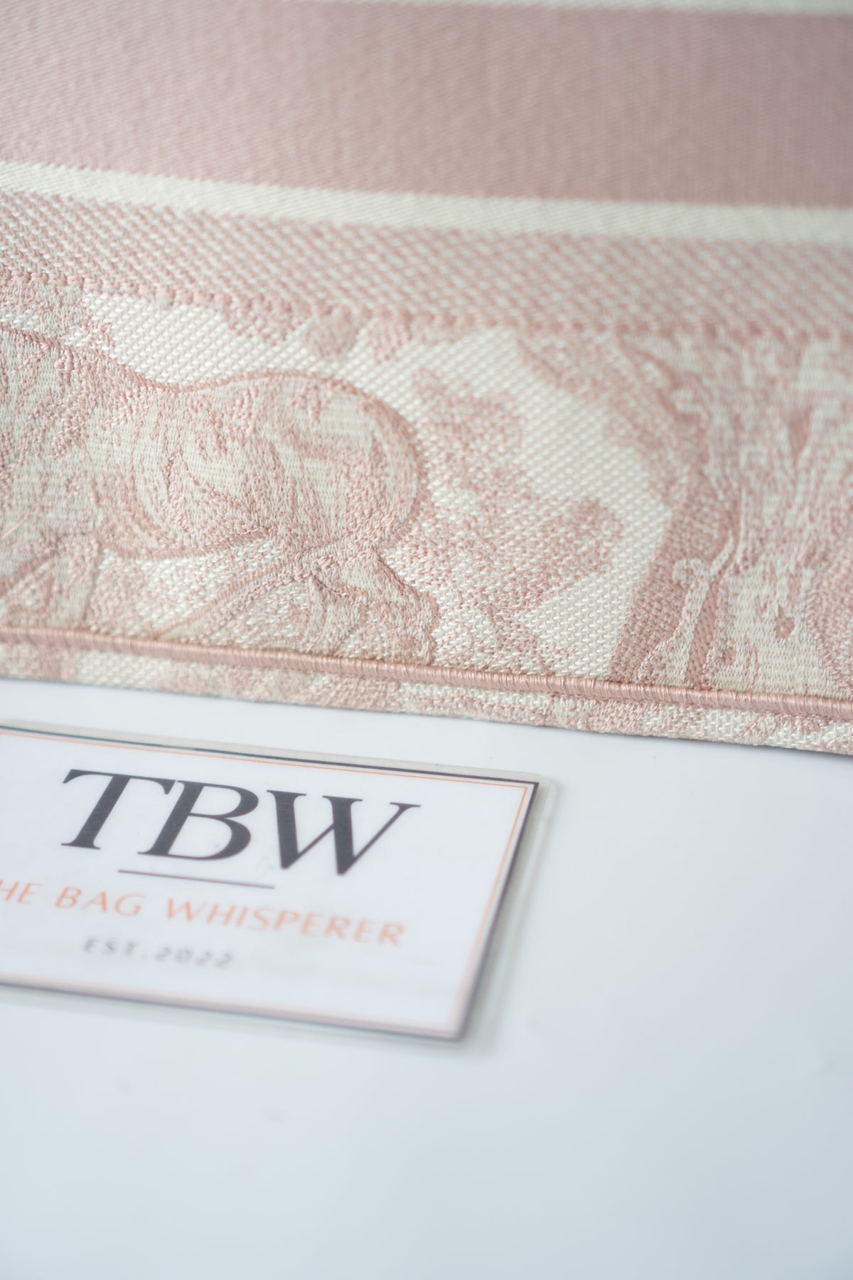 Medium Book Tote – Pink Toile de Jouy Embroidery