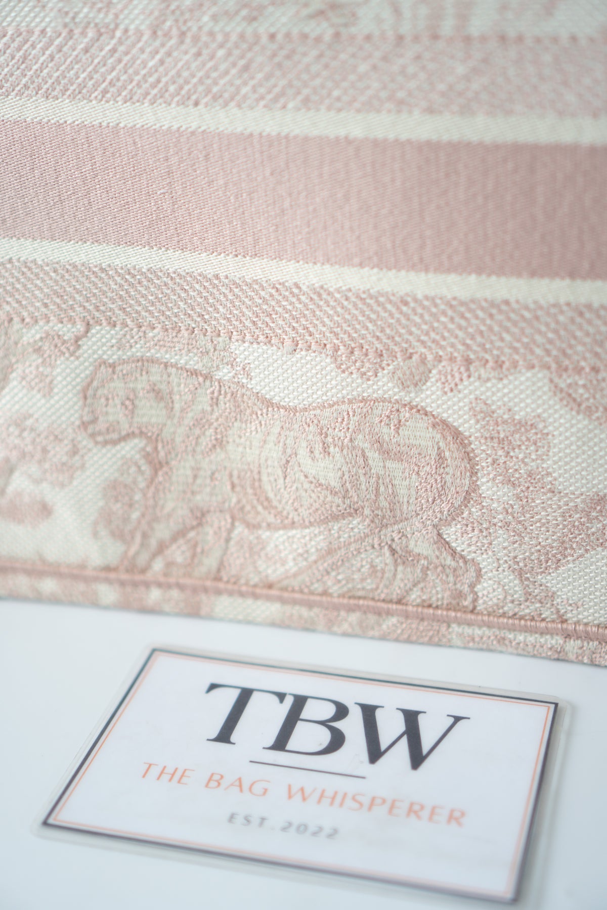 Medium Book Tote – Pink Toile de Jouy Embroidery