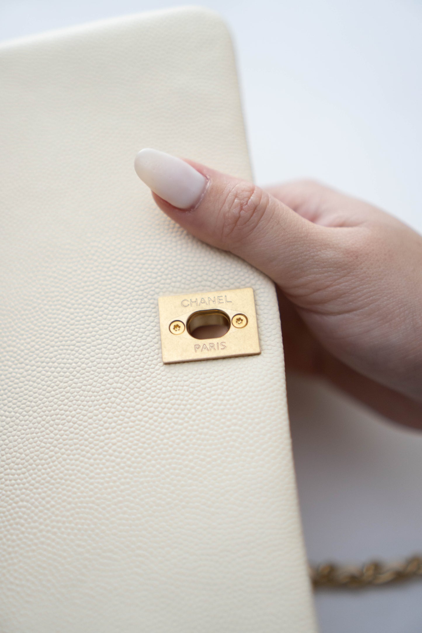 Coco Handle in Ivory or Cream Caviar Leather