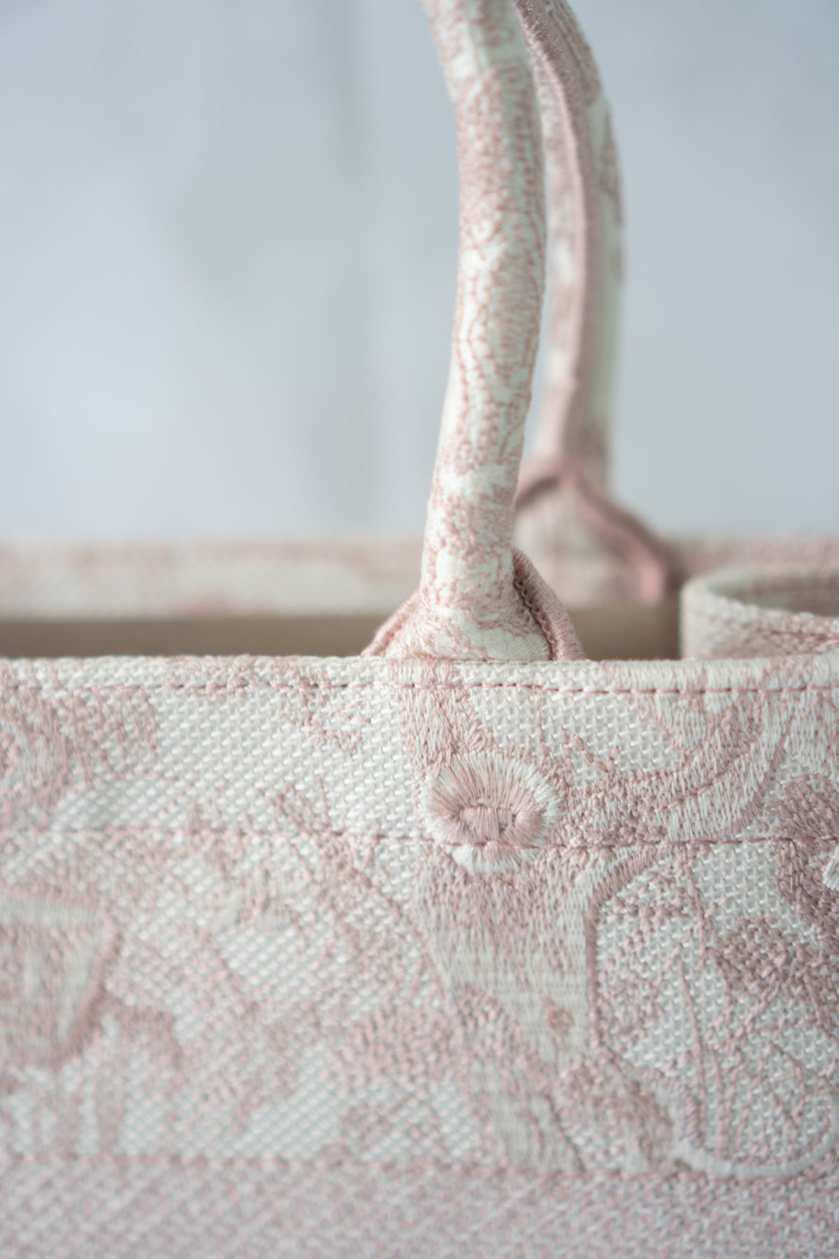 Medium Book Tote – Pink Toile de Jouy Embroidery