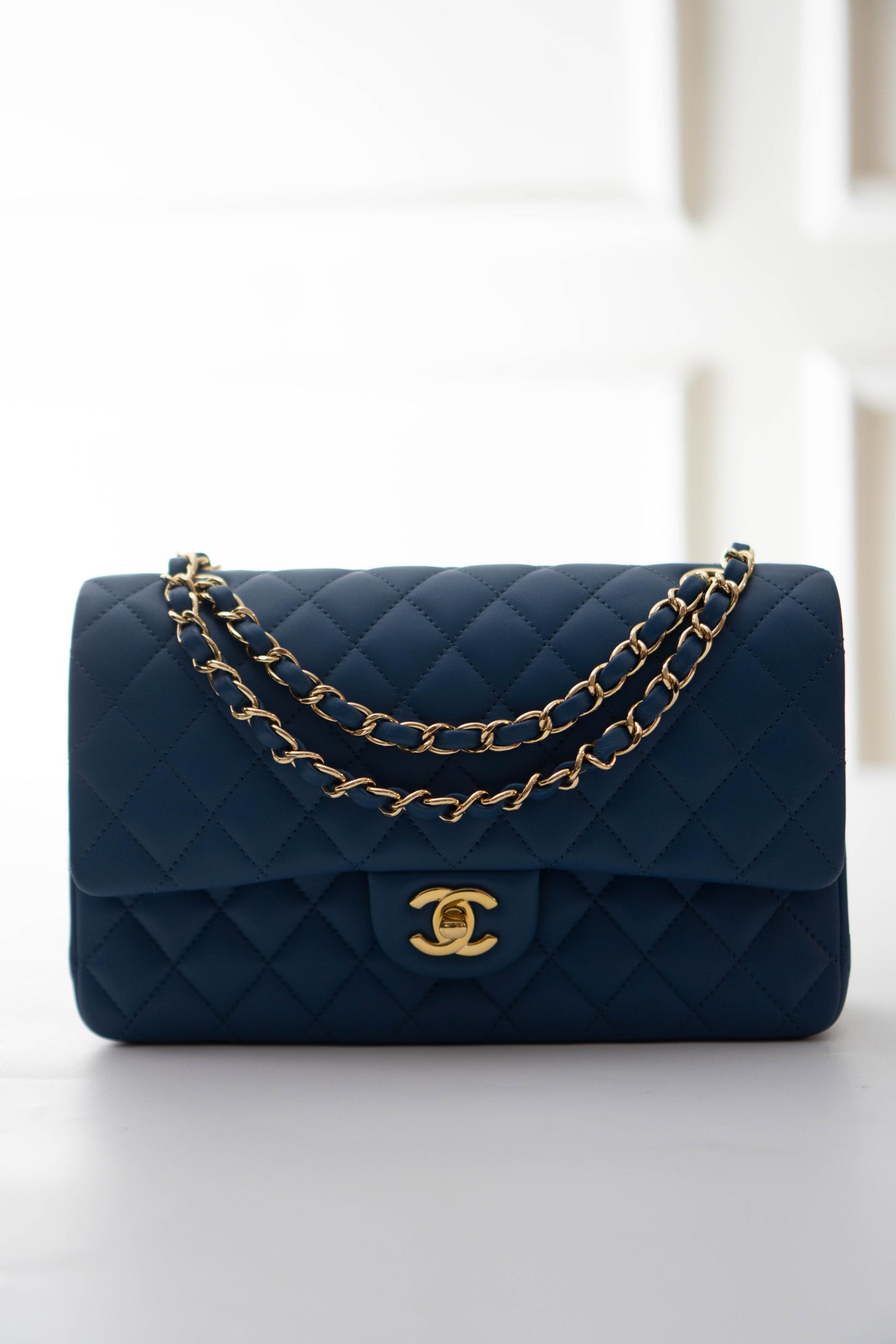 Classic Double Flap Bag in Navy Blue/Dark Blue