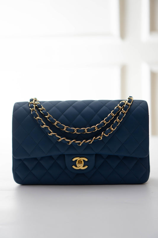 Classic Double Flap Bag in Navy Blue/Dark Blue