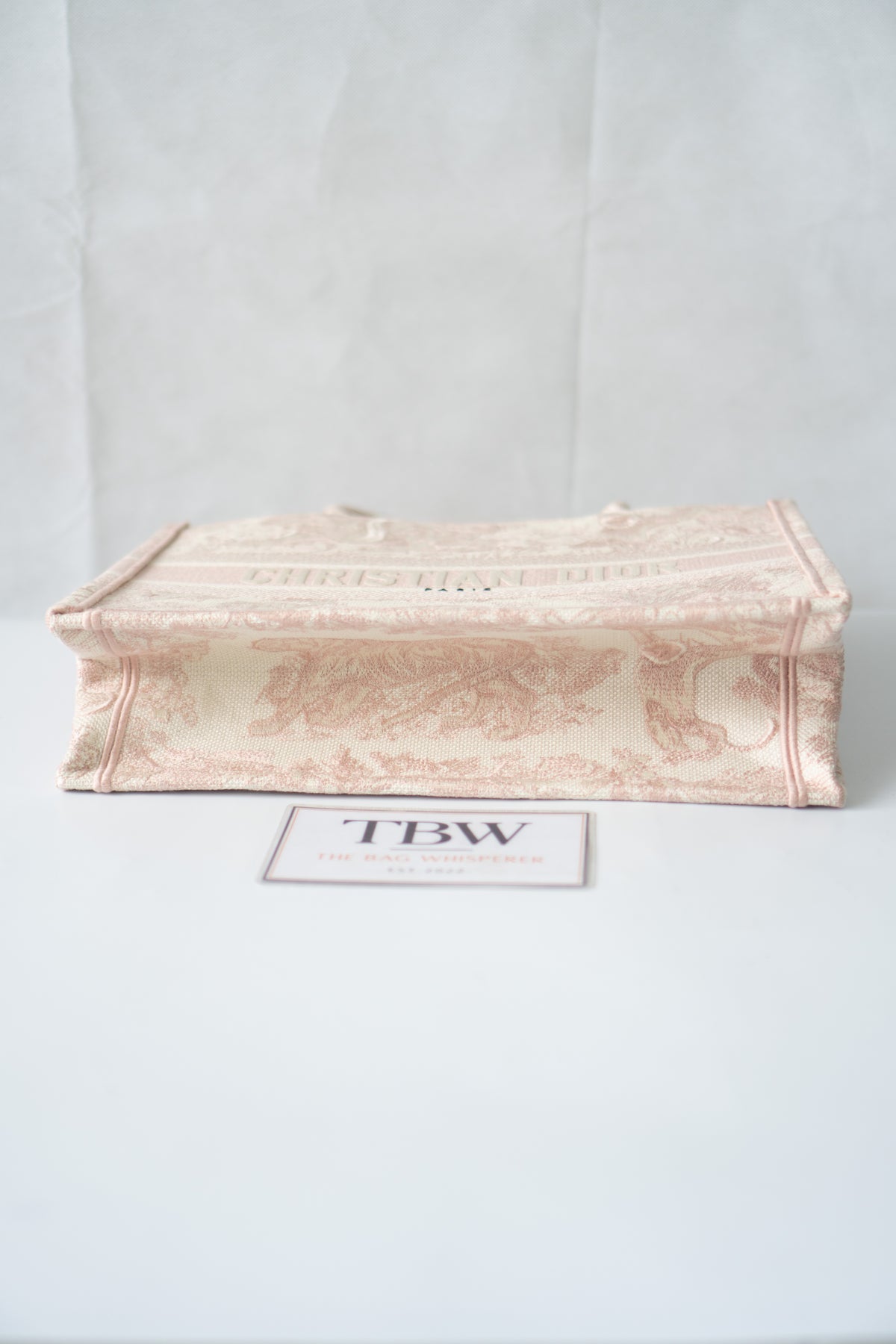Medium Book Tote – Pink Toile de Jouy Embroidery