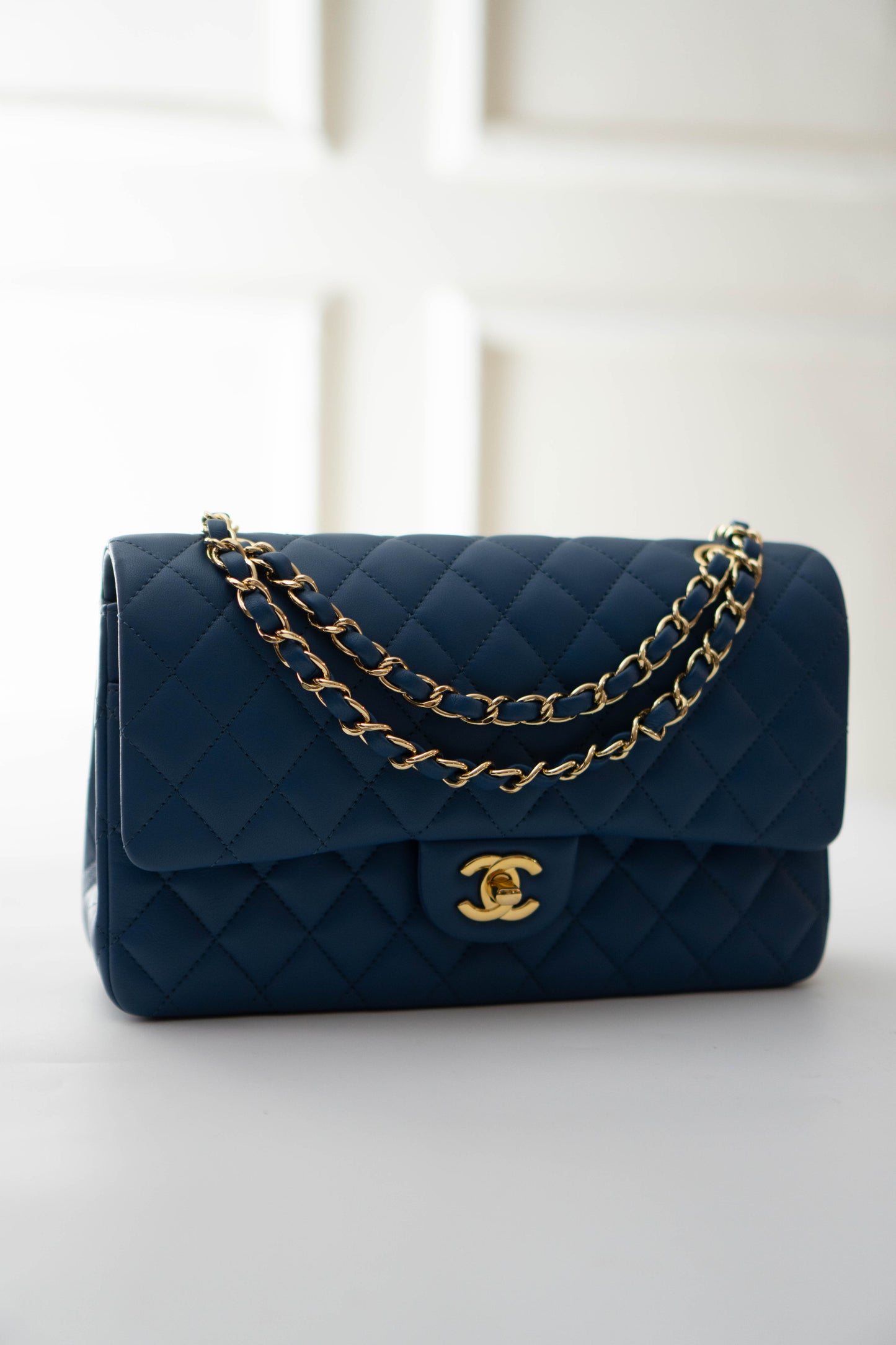 Classic Double Flap Bag in Navy Blue/Dark Blue