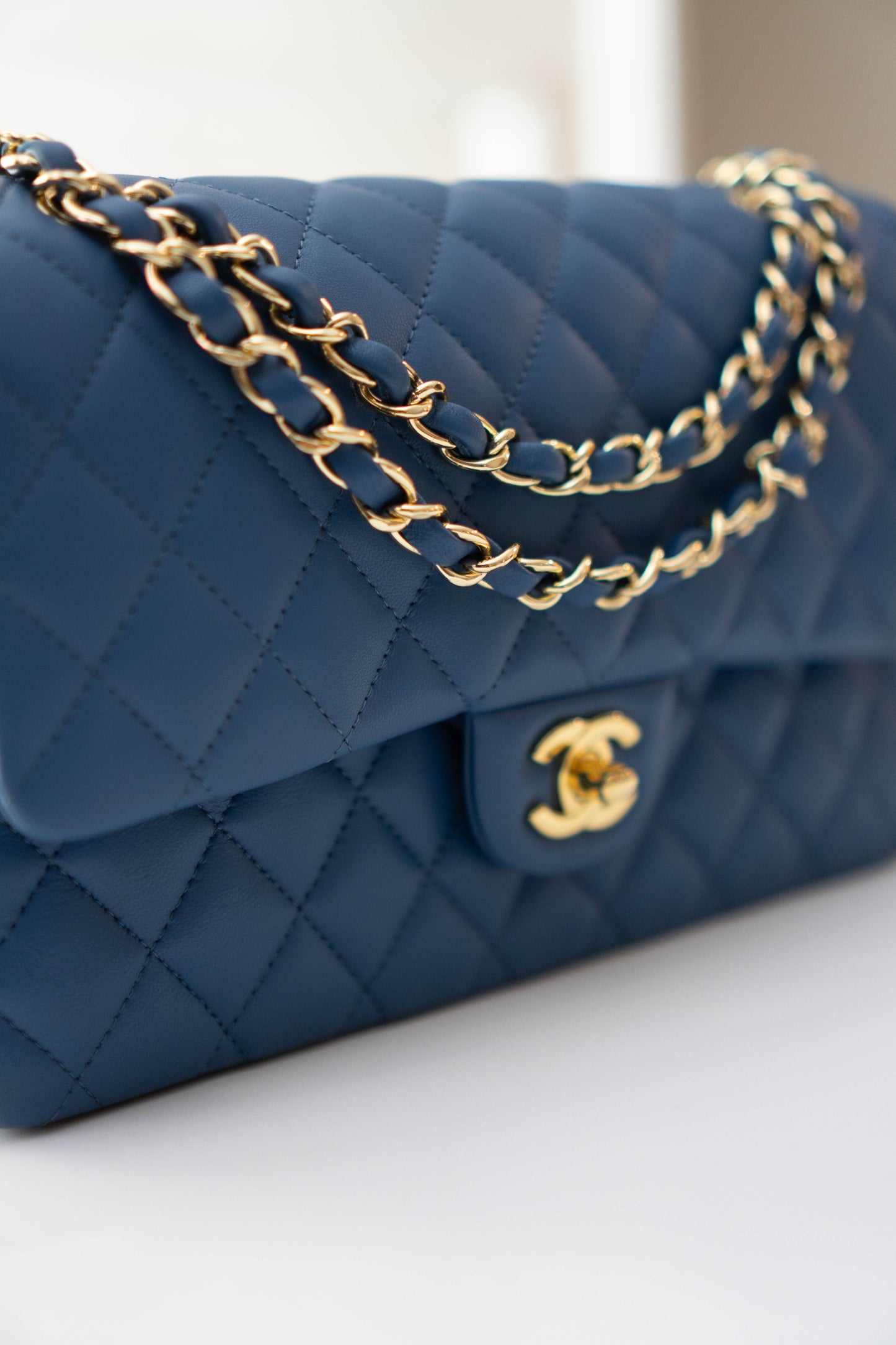 Classic Double Flap Bag in Navy Blue/Dark Blue