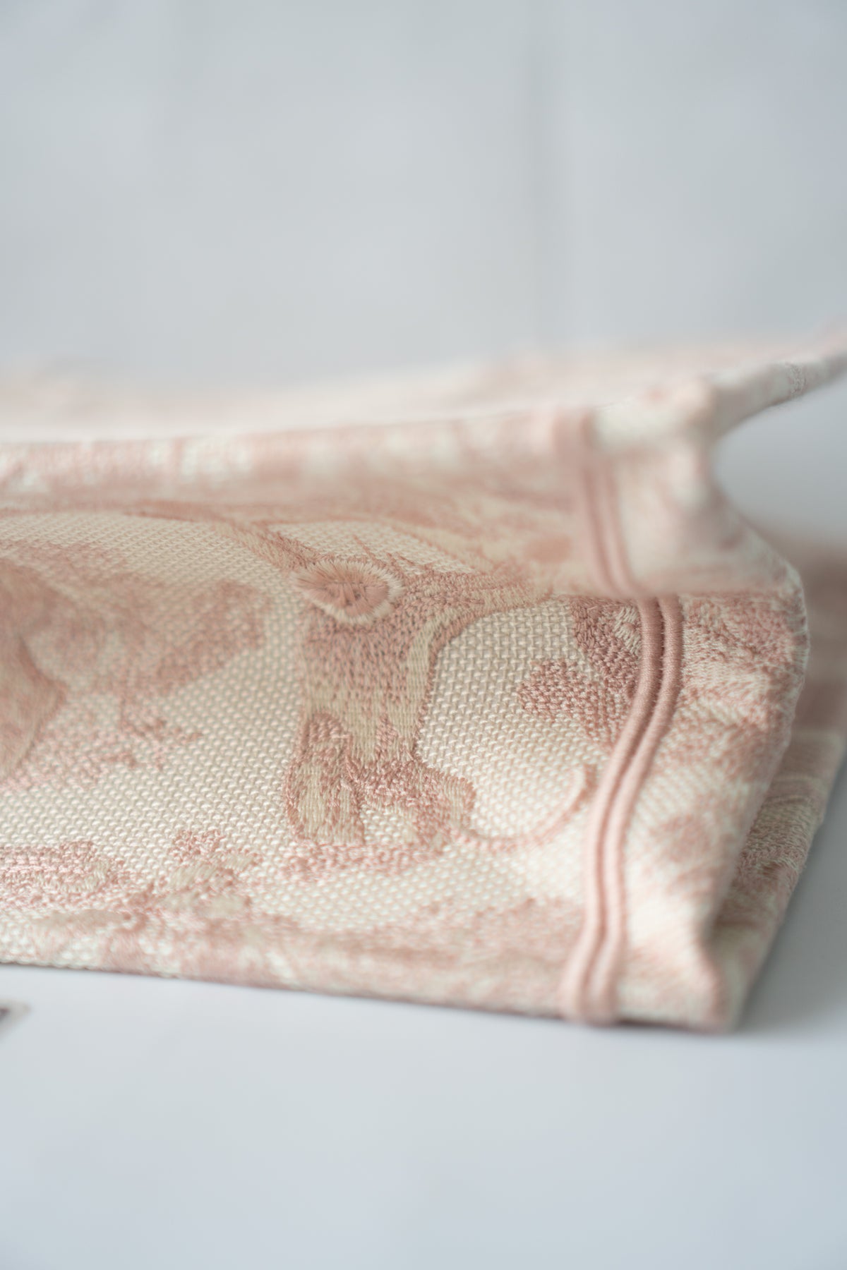 Medium Book Tote – Pink Toile de Jouy Embroidery
