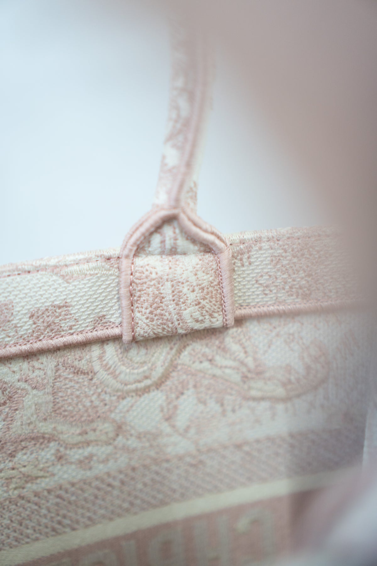 Medium Book Tote – Pink Toile de Jouy Embroidery