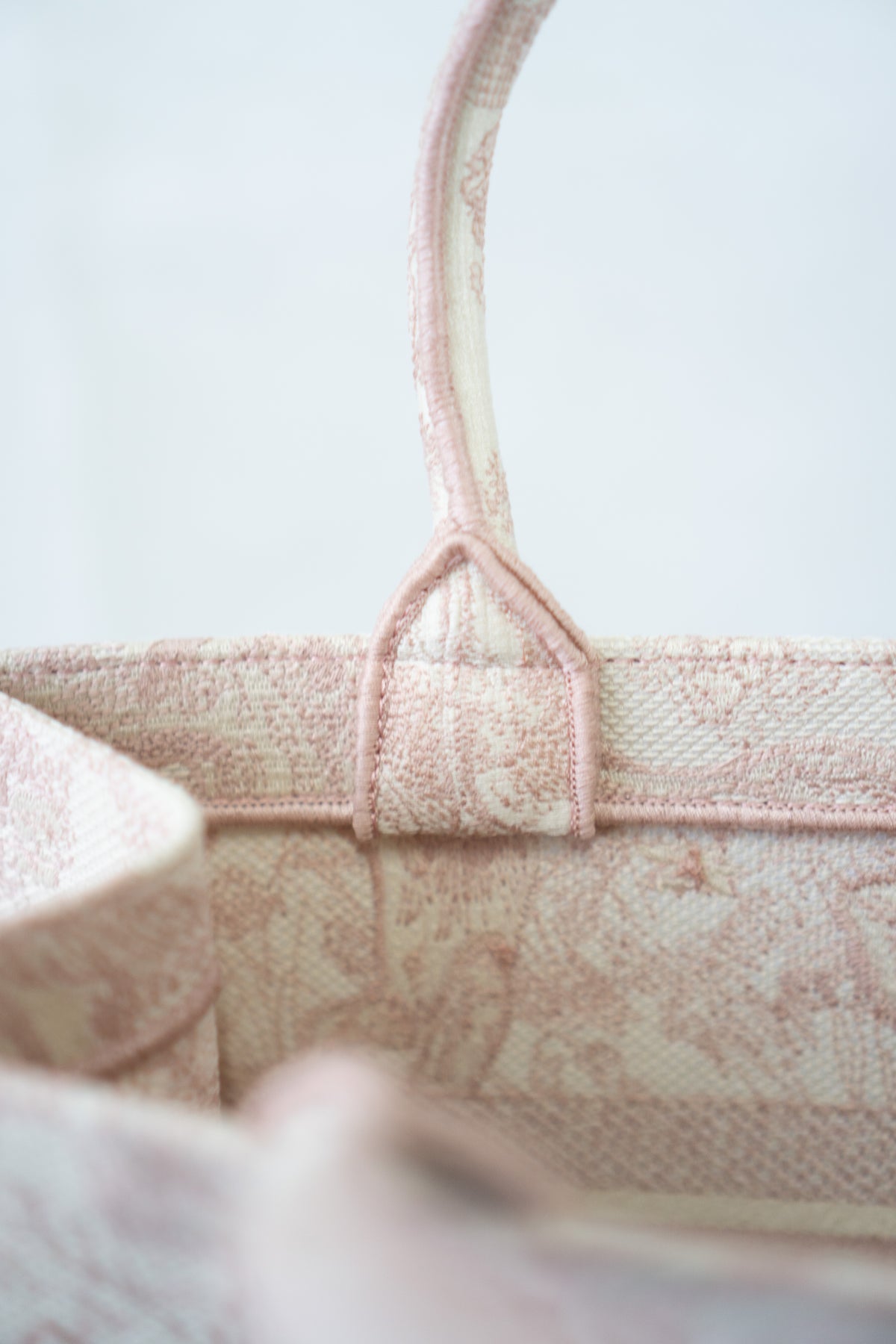 Medium Book Tote – Pink Toile de Jouy Embroidery