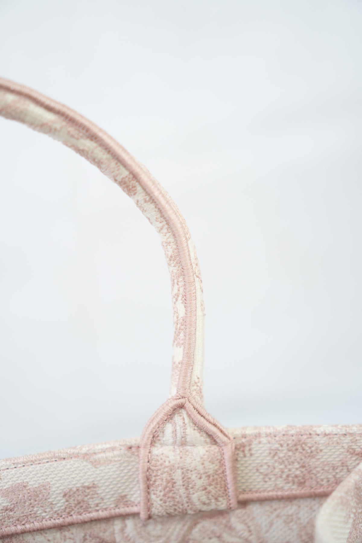 Medium Book Tote – Pink Toile de Jouy Embroidery