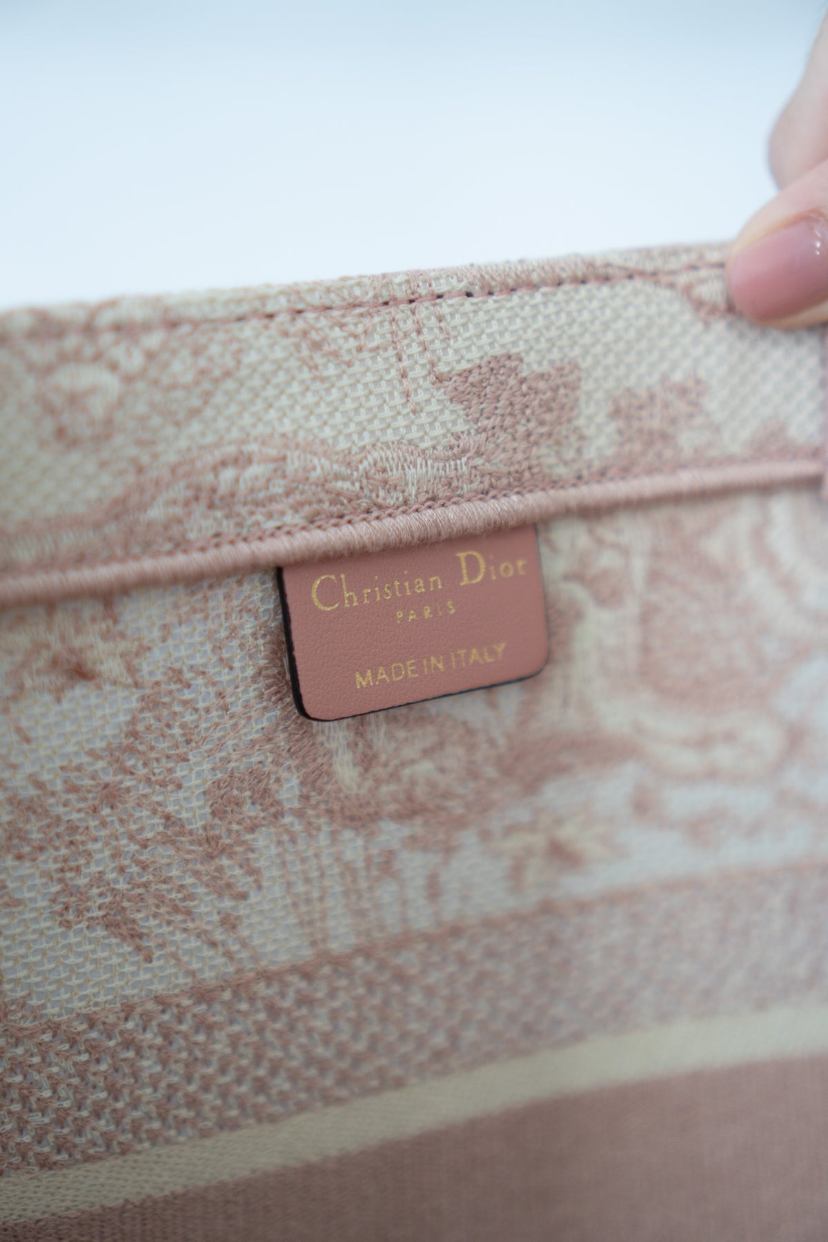 Medium Book Tote – Pink Toile de Jouy Embroidery
