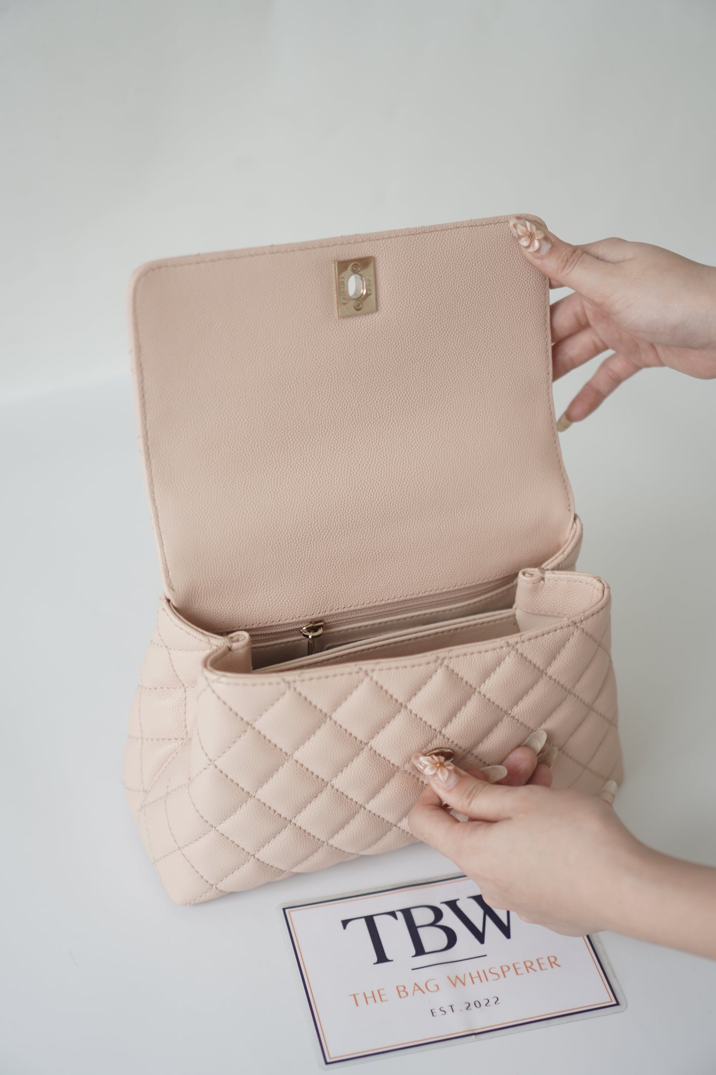 Coco Handle Small – Rose Clair Caviar with Light Gold Hardware