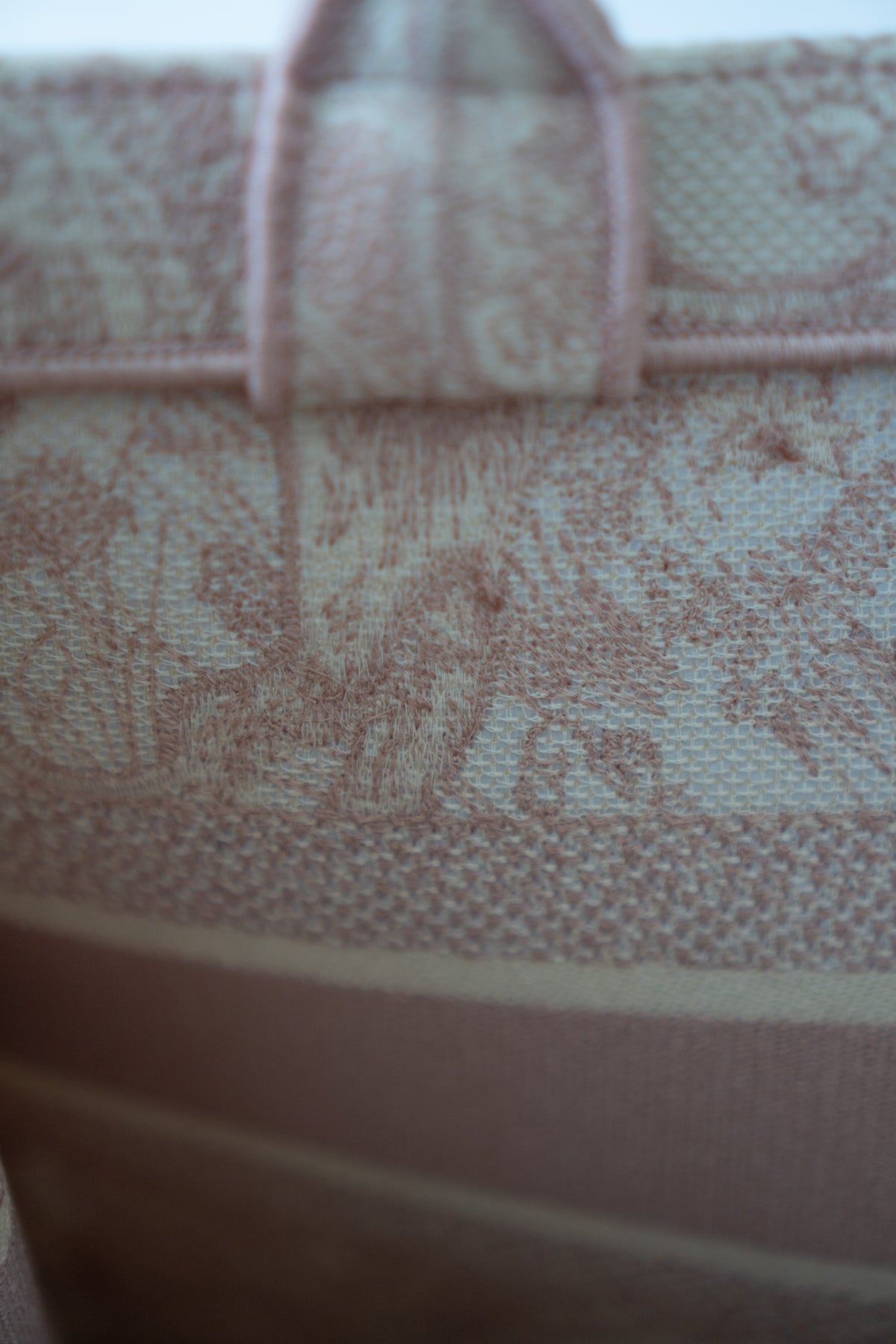 Medium Book Tote – Pink Toile de Jouy Embroidery