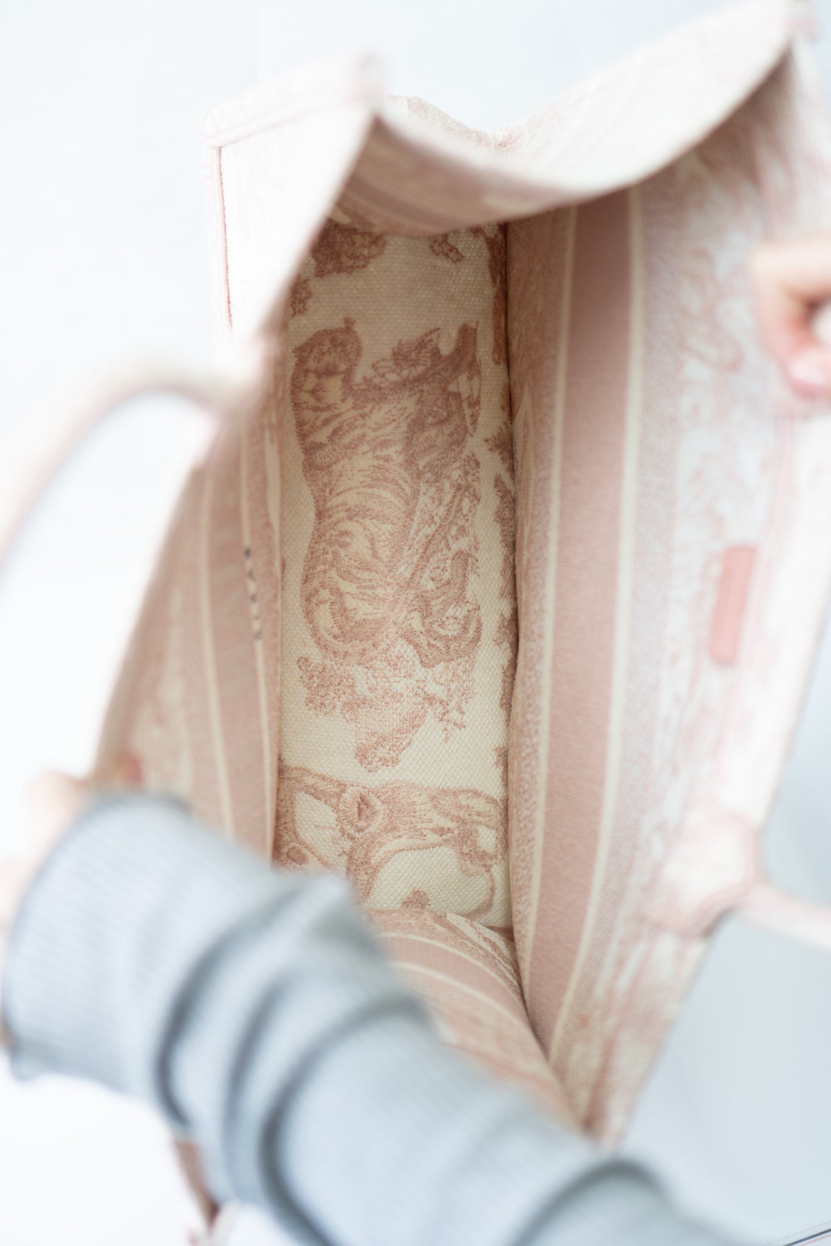 Medium Book Tote – Pink Toile de Jouy Embroidery