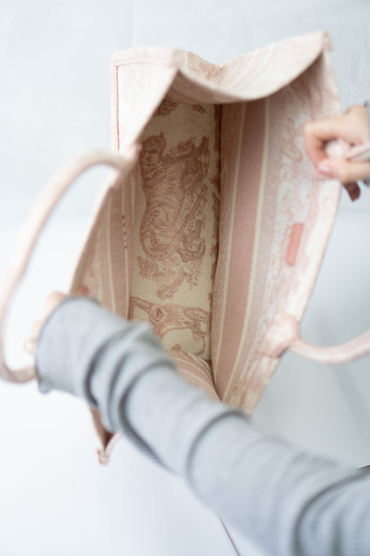 Medium Book Tote – Pink Toile de Jouy Embroidery
