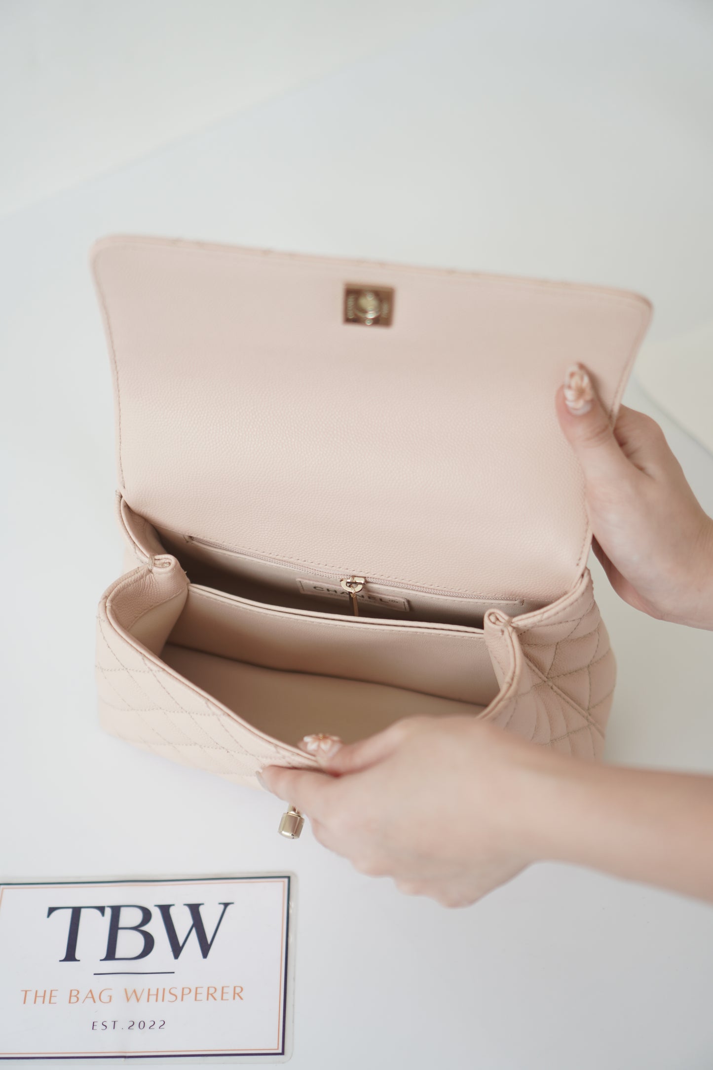 Coco Handle Small – Rose Clair Caviar with Light Gold Hardware