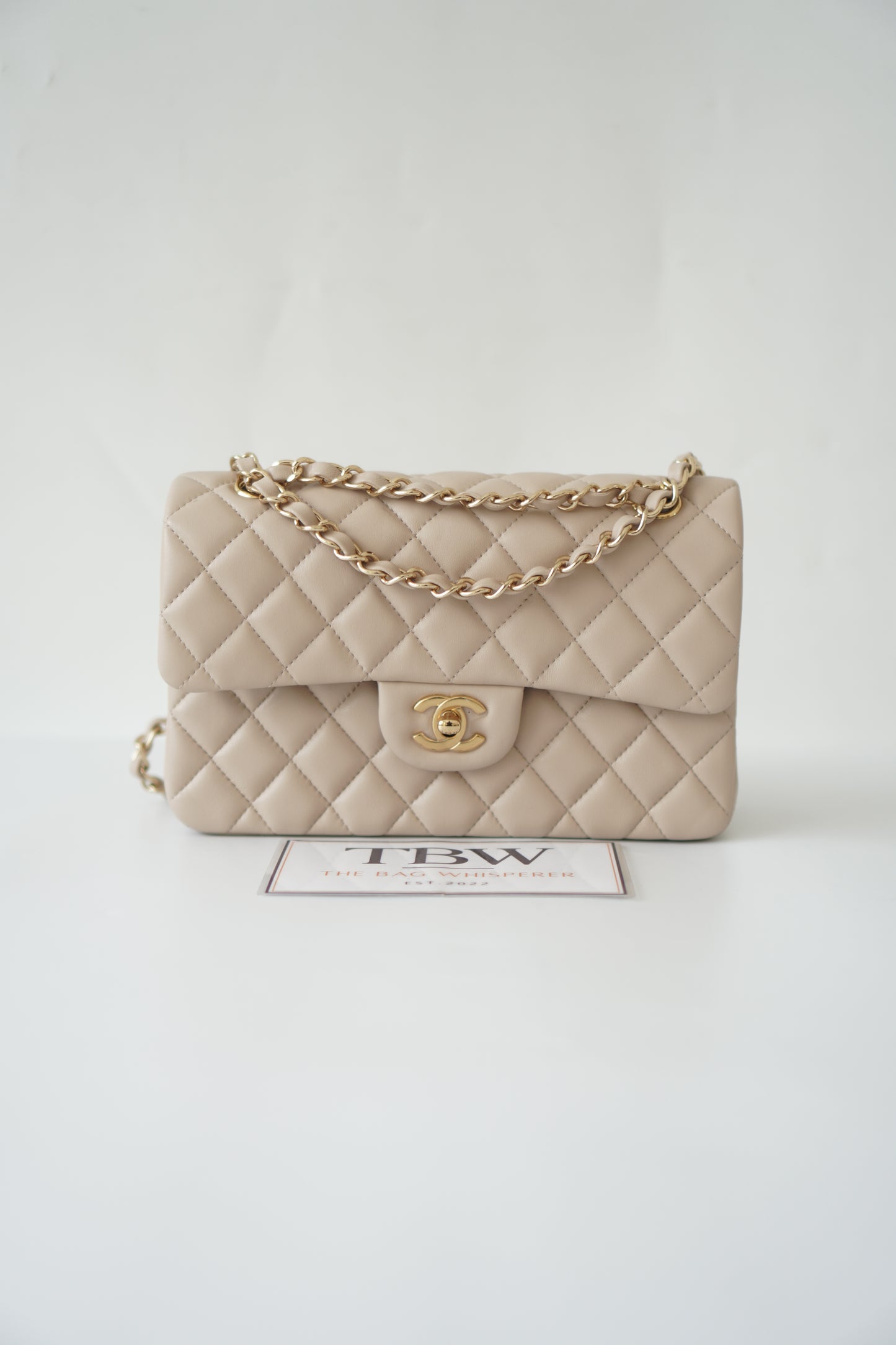 Classic Flap Small – Beige Lambskin with Gold Hardware