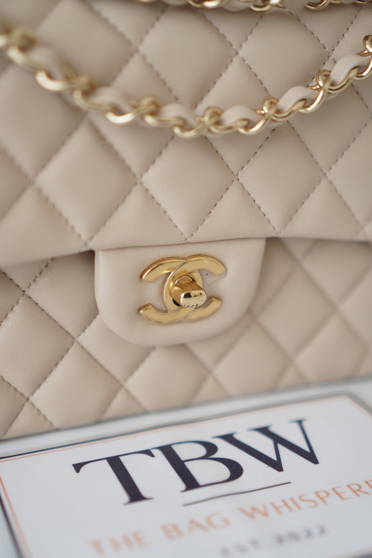 Classic Flap Small – Beige Lambskin with Gold Hardware