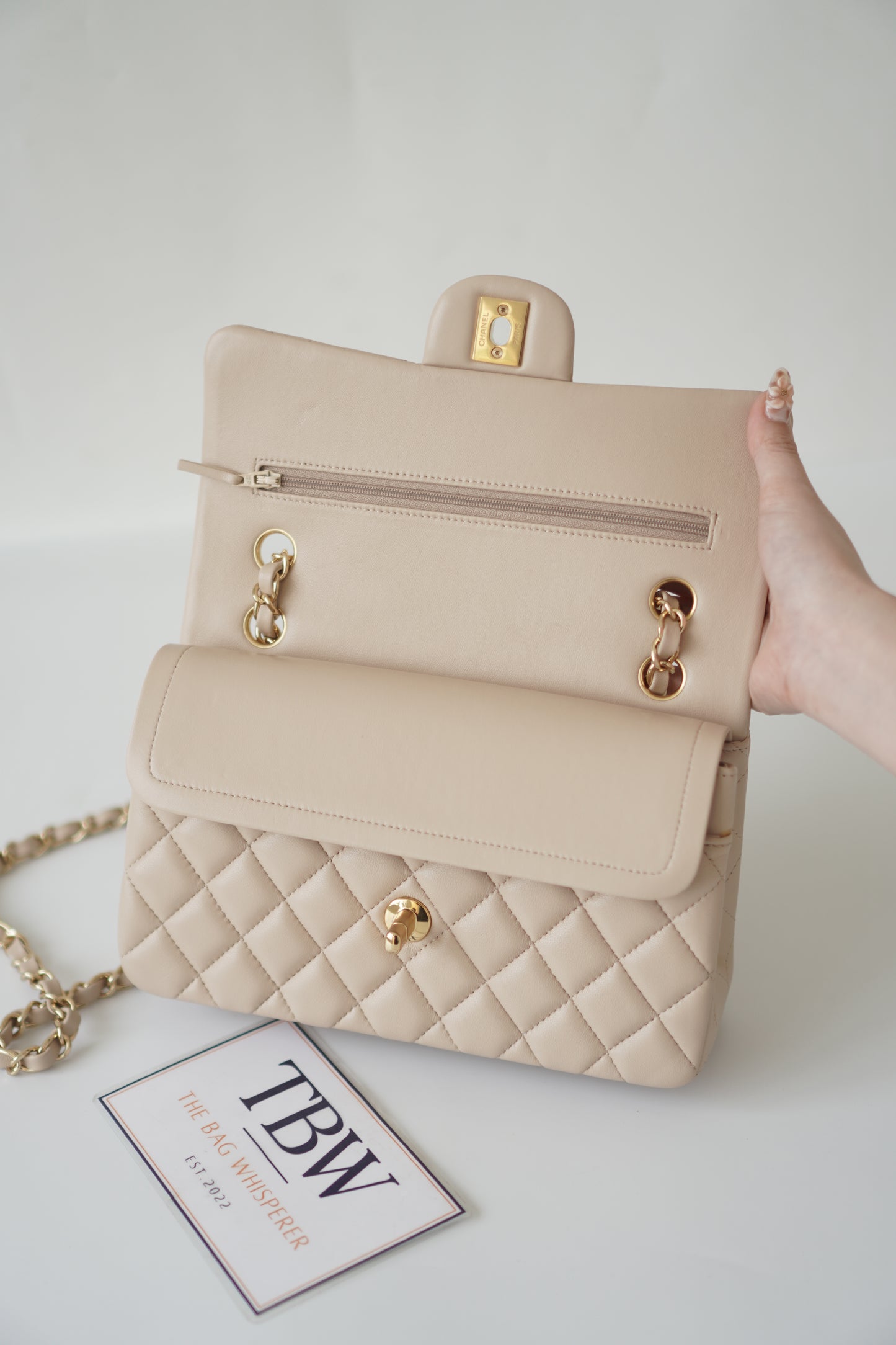 Classic Flap Small – Beige Lambskin with Gold Hardware