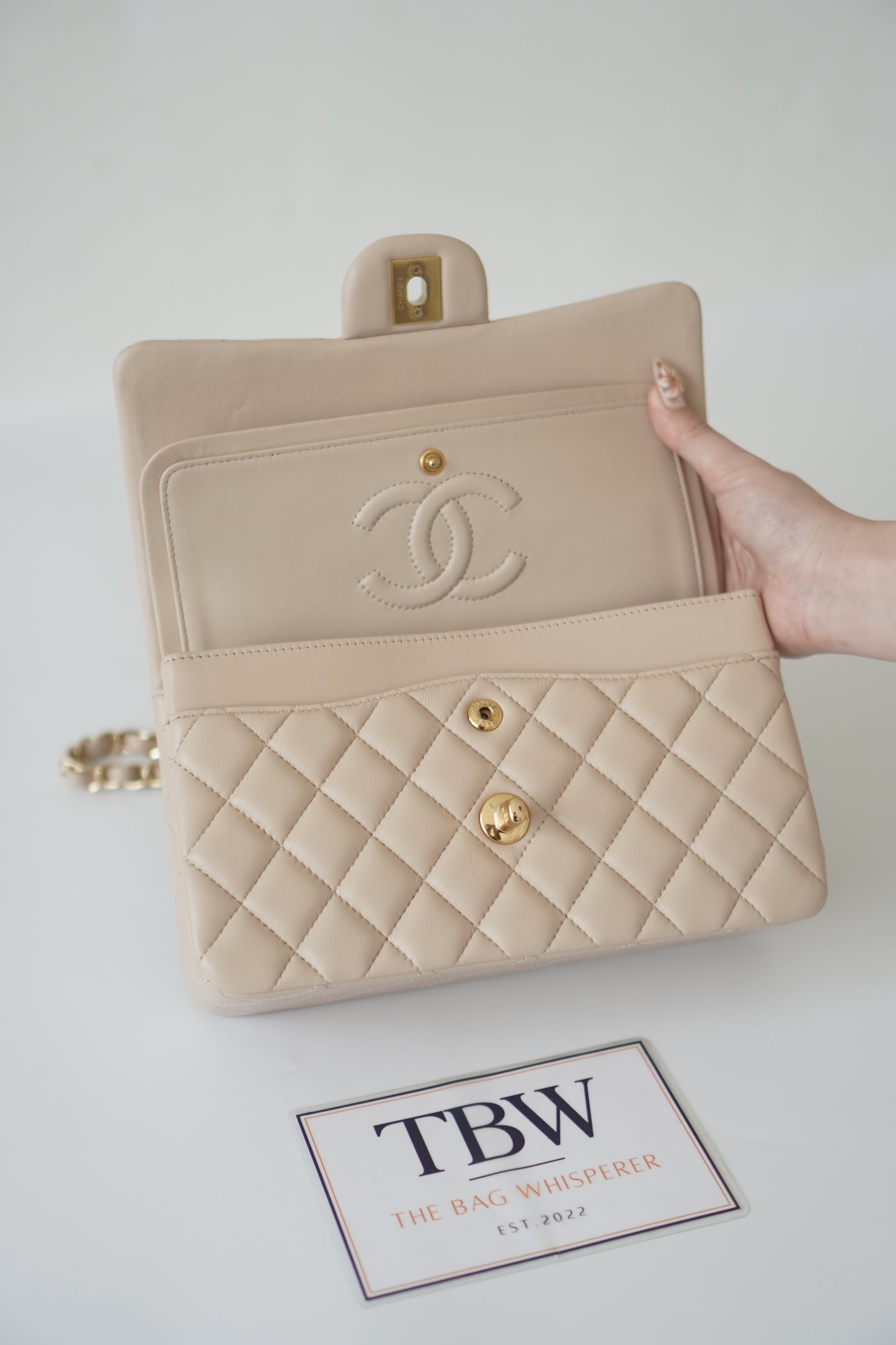Classic Flap Small – Beige Lambskin with Gold Hardware