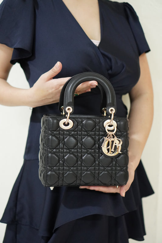 Lady Dior Small – Black Cannage Lambskin with Gold Hardware