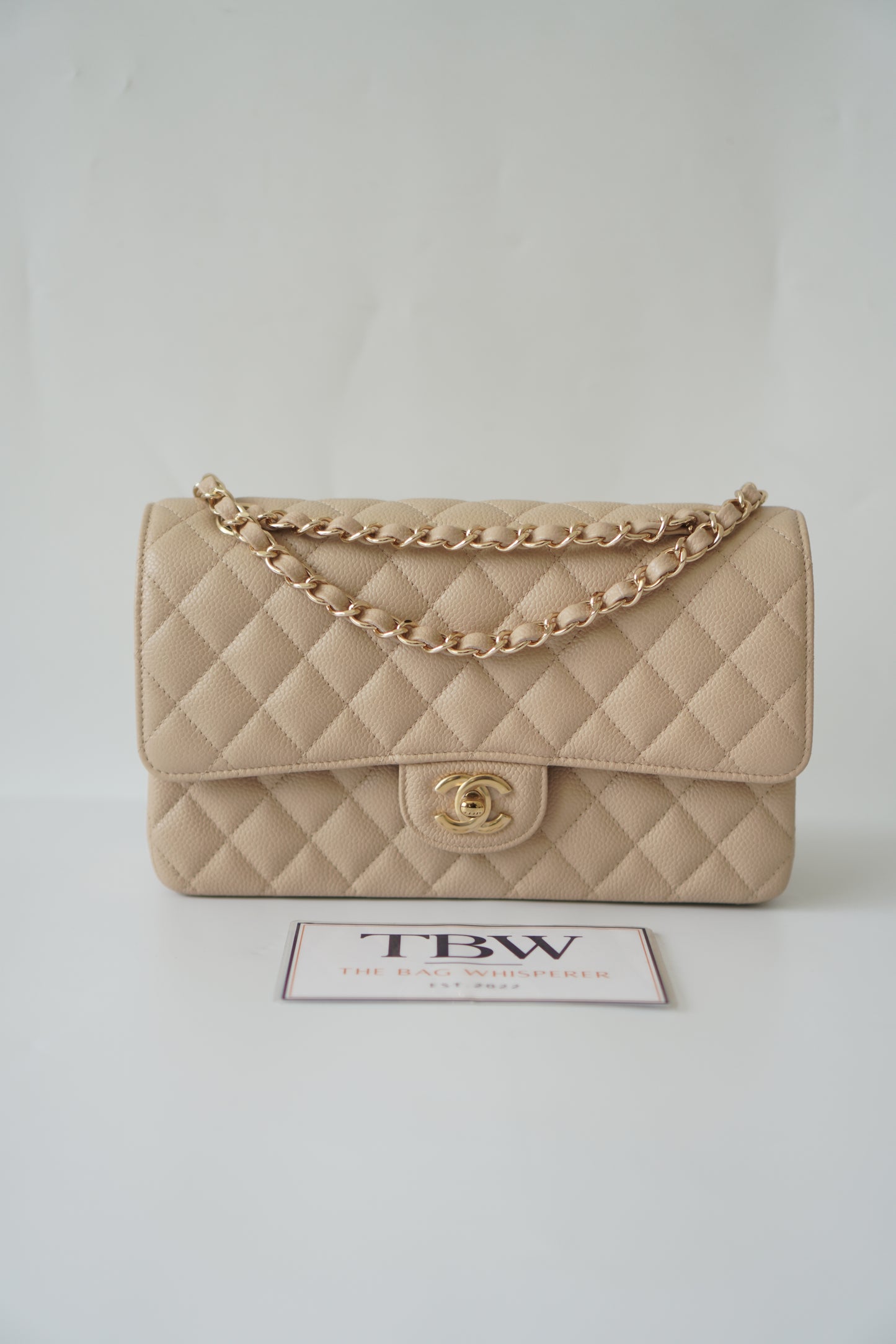 Classic Flap Medium – Beige Clair Caviar with Gold Hardware