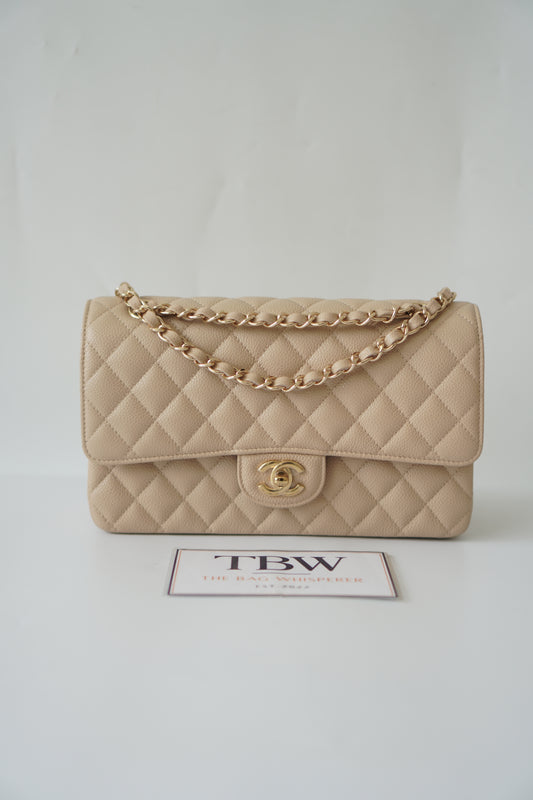 Classic Flap Medium – Beige Clair Caviar with Gold Hardware