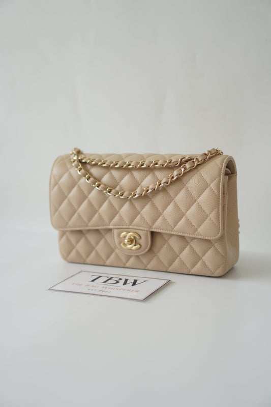 Classic Flap Medium – Beige Clair Caviar with Gold Hardware